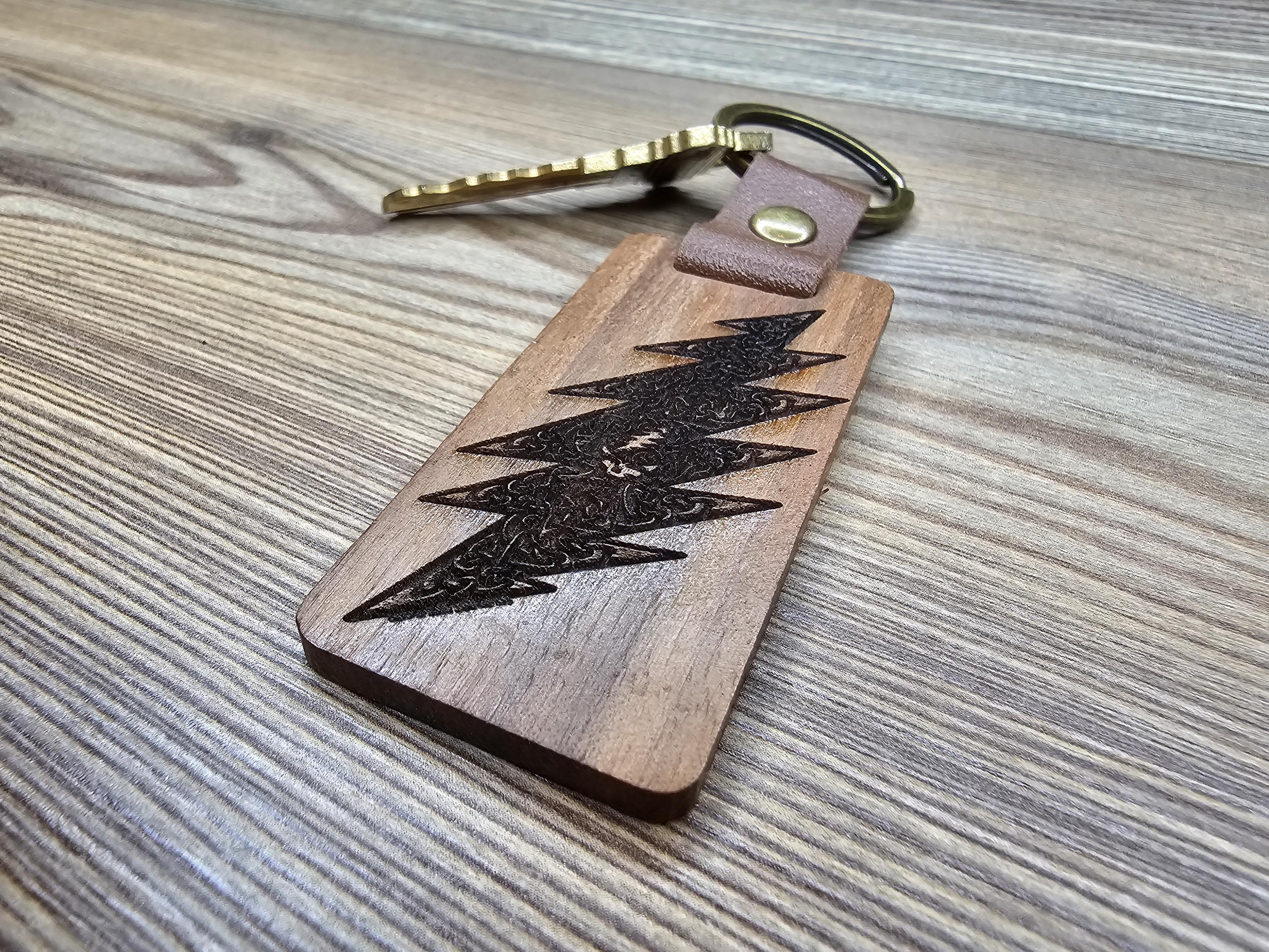 Grateful Dead Celtic Bolt keychain / bag charm – walnut, double-sided laser engraved wood with stainless steel keyring, music gift