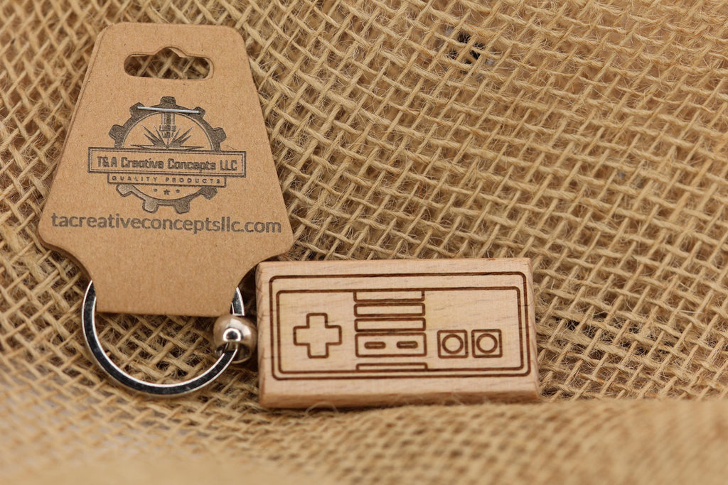 Nes controller keychain / bag charm: laser engraved hardwood, retro gaming gift