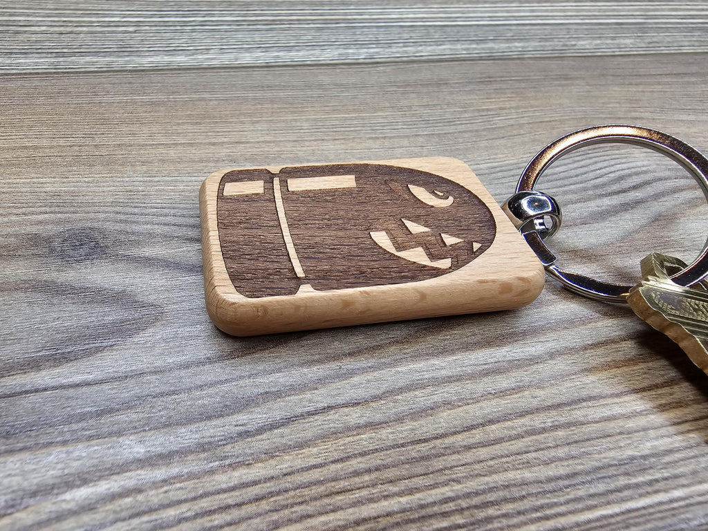 Super Mario Bullet Bill keychain / bag charm– double-sided laser engraved wood with stainless steel keyring, gamer & nintendo gift
