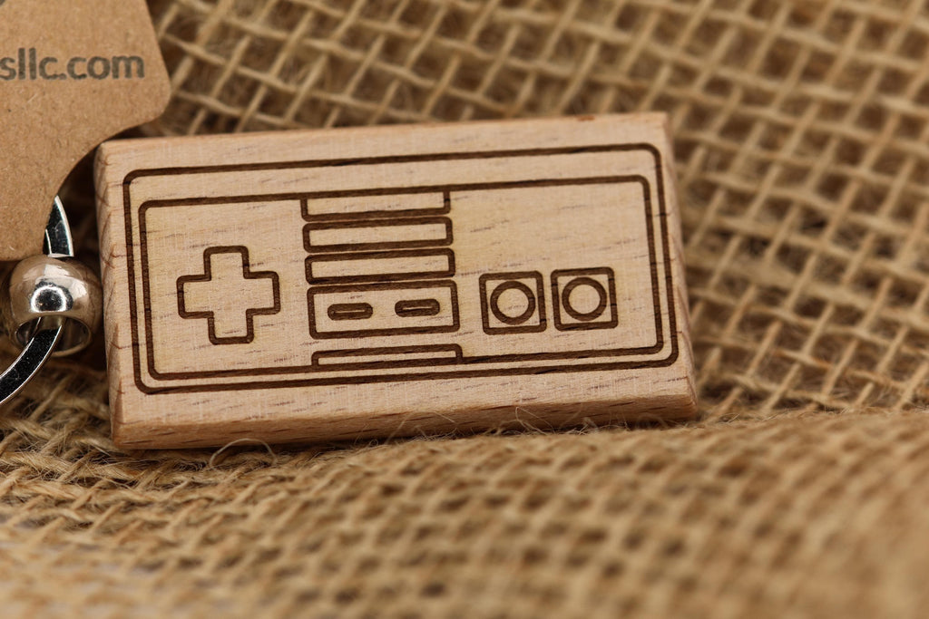 Nes controller keychain / bag charm: laser engraved hardwood, retro gaming gift