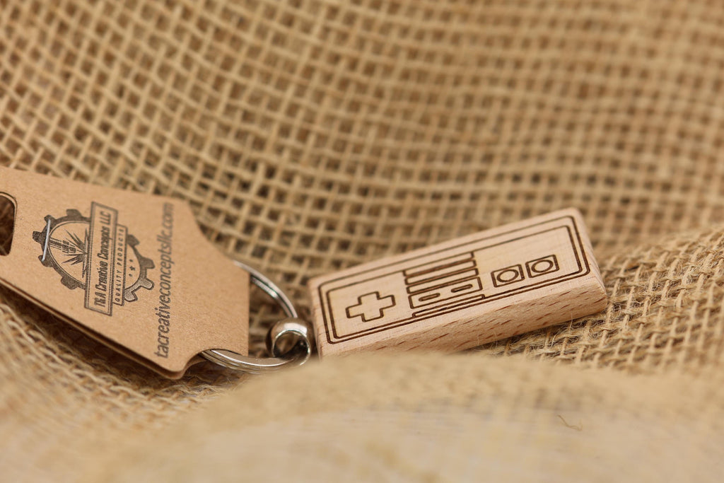Nes controller keychain / bag charm: laser engraved hardwood, retro gaming gift