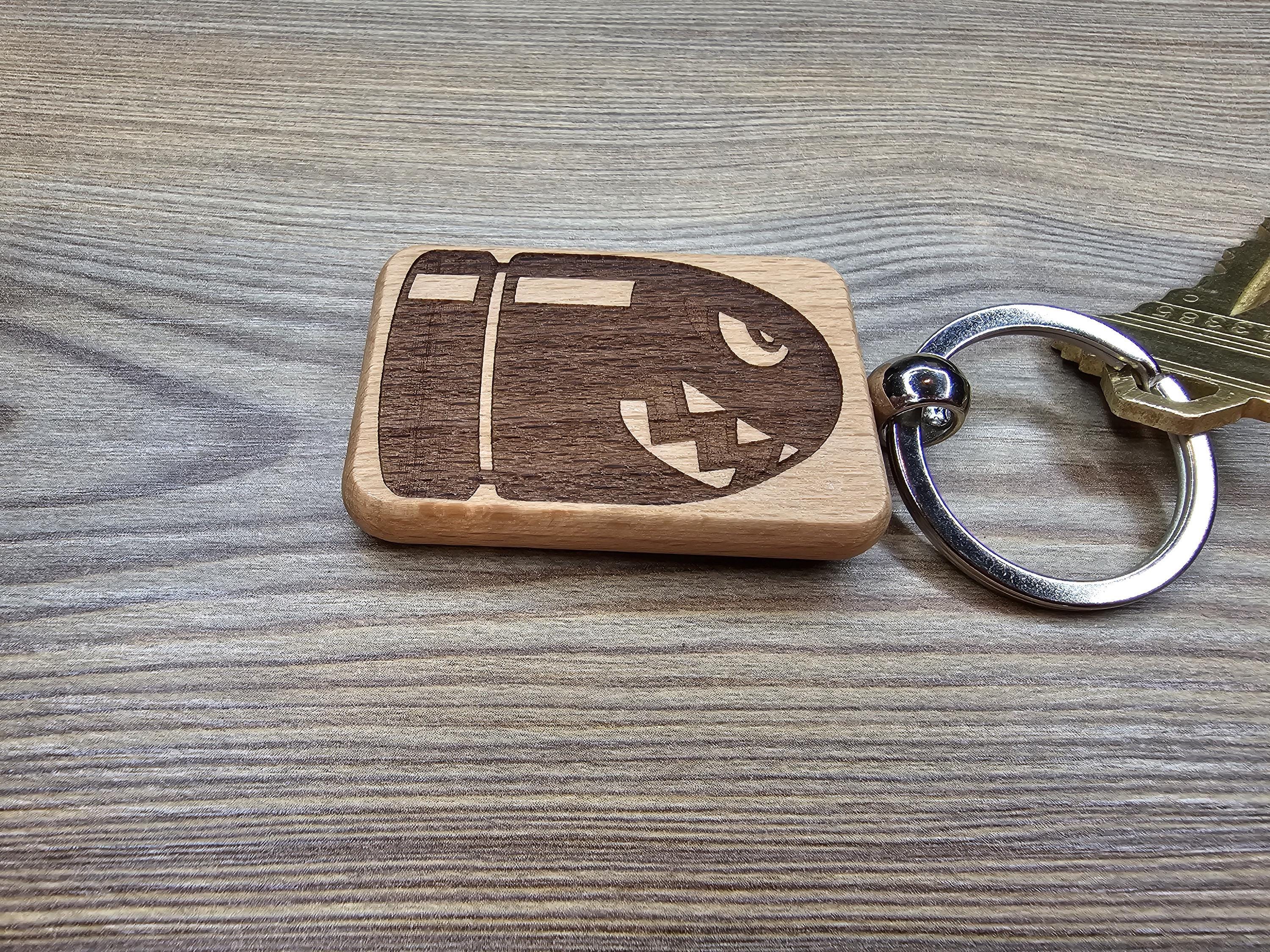 Super Mario Bullet Bill keychain / bag charm– double-sided laser engraved wood with stainless steel keyring, gamer & nintendo gift