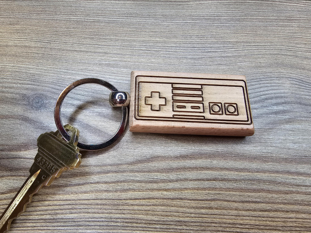 Nes controller keychain / bag charm: laser engraved hardwood, retro gaming gift
