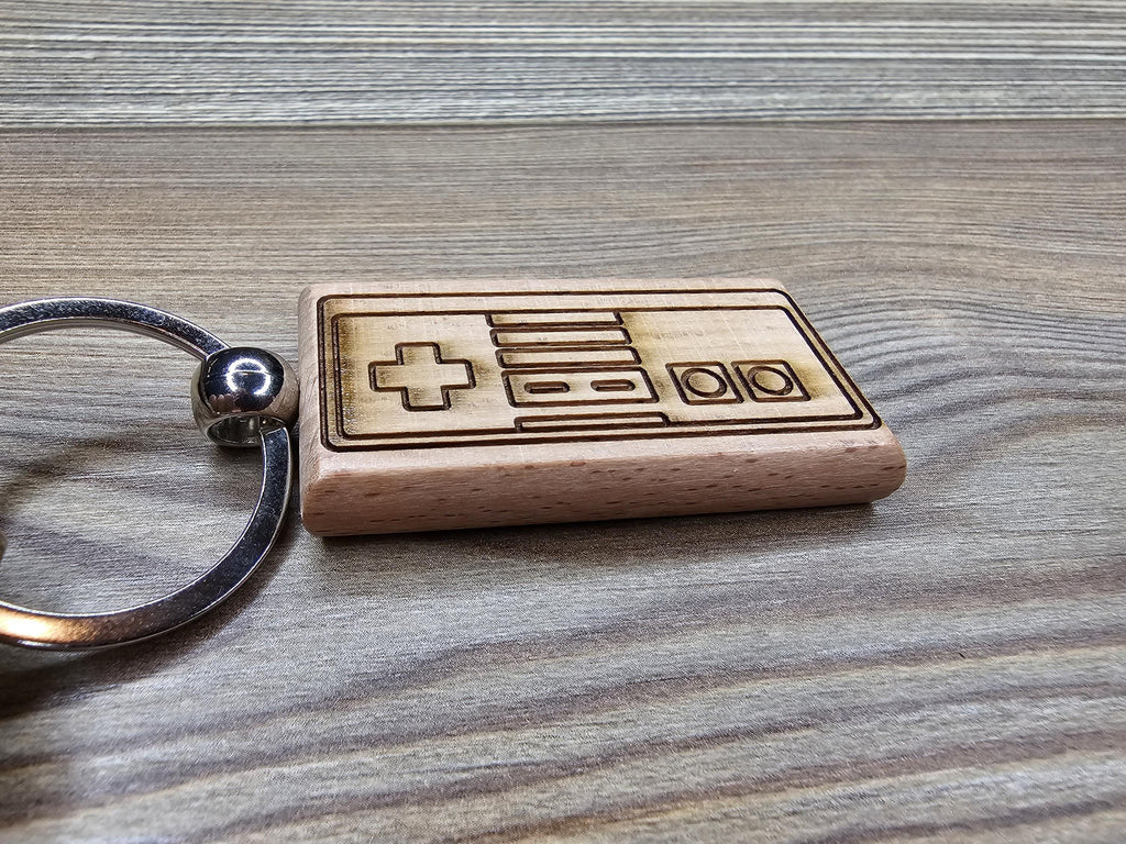 Nes controller keychain / bag charm: laser engraved hardwood, retro gaming gift