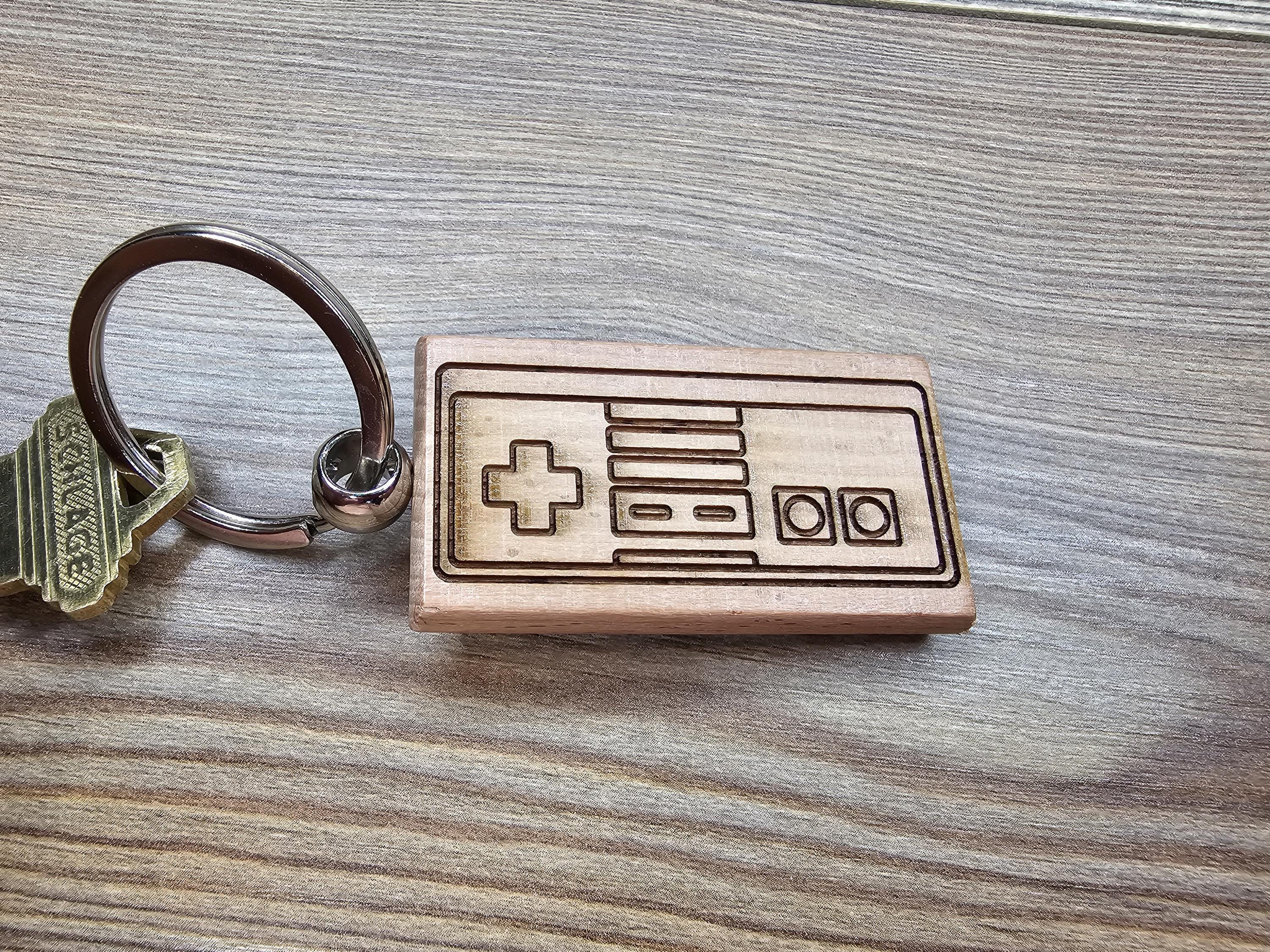 Nes controller keychain / bag charm: laser engraved hardwood, retro gaming gift