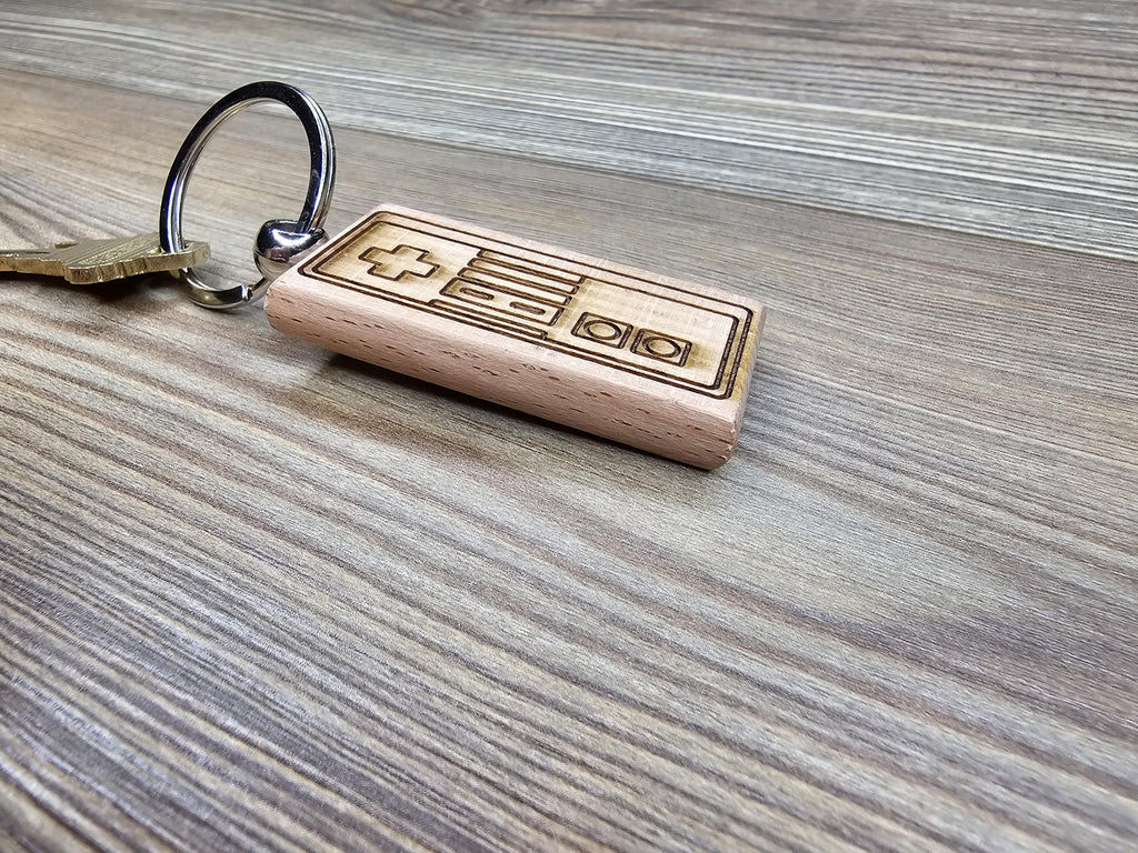 Nes controller keychain / bag charm: laser engraved hardwood, retro gaming gift