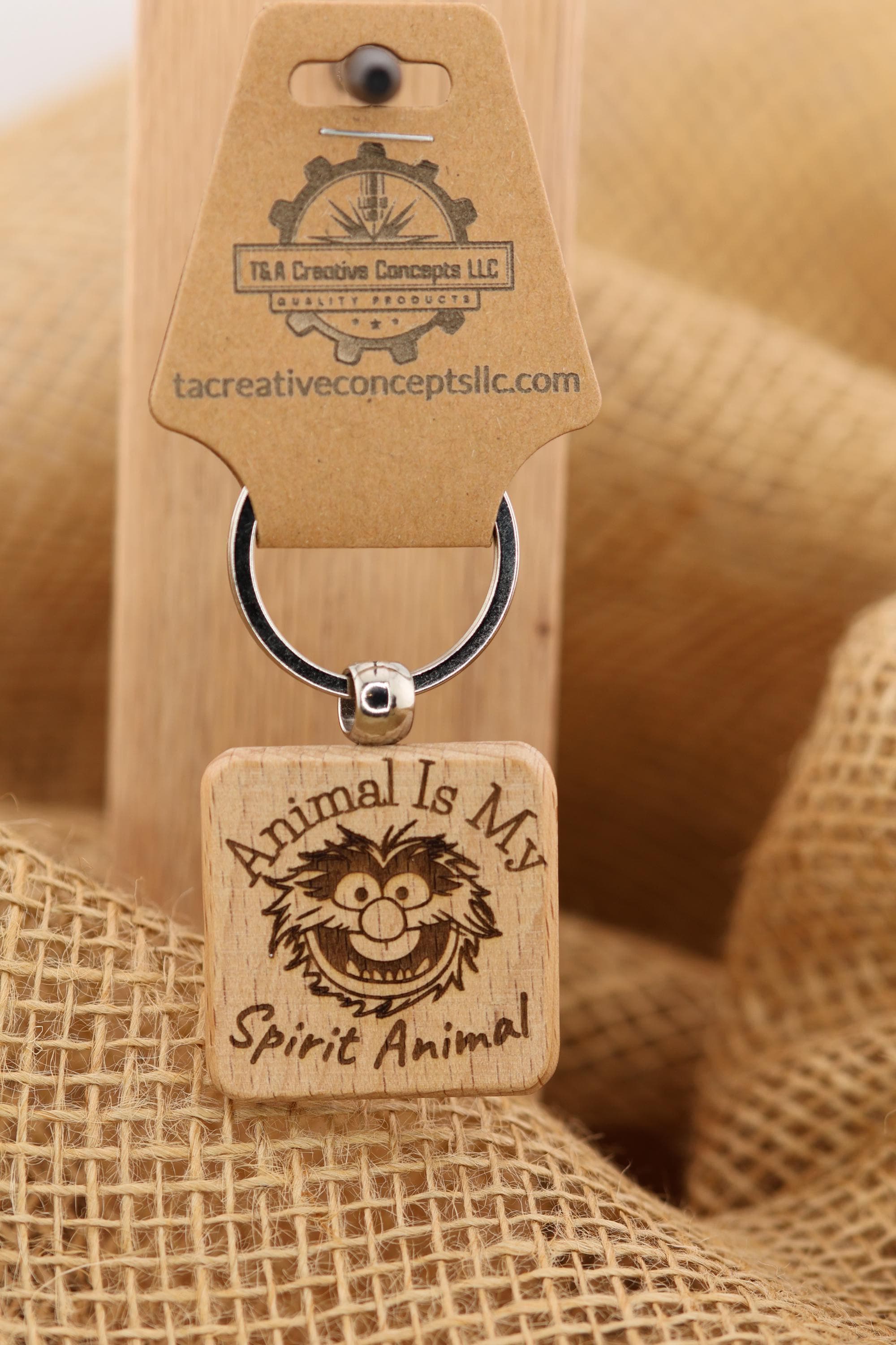 Animal is my spirit animal Muppets keychain / bag charm: laser engraved hardwood, stainless steel keyring