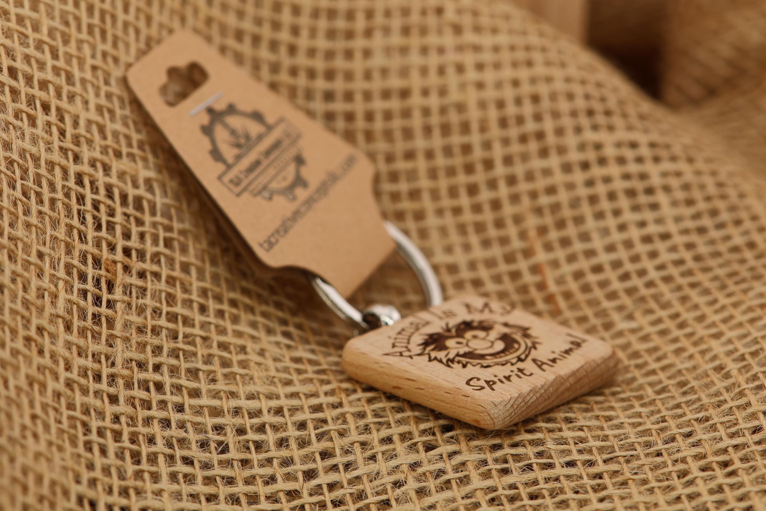 Animal is my spirit animal Muppets keychain / bag charm: laser engraved hardwood, stainless steel keyring