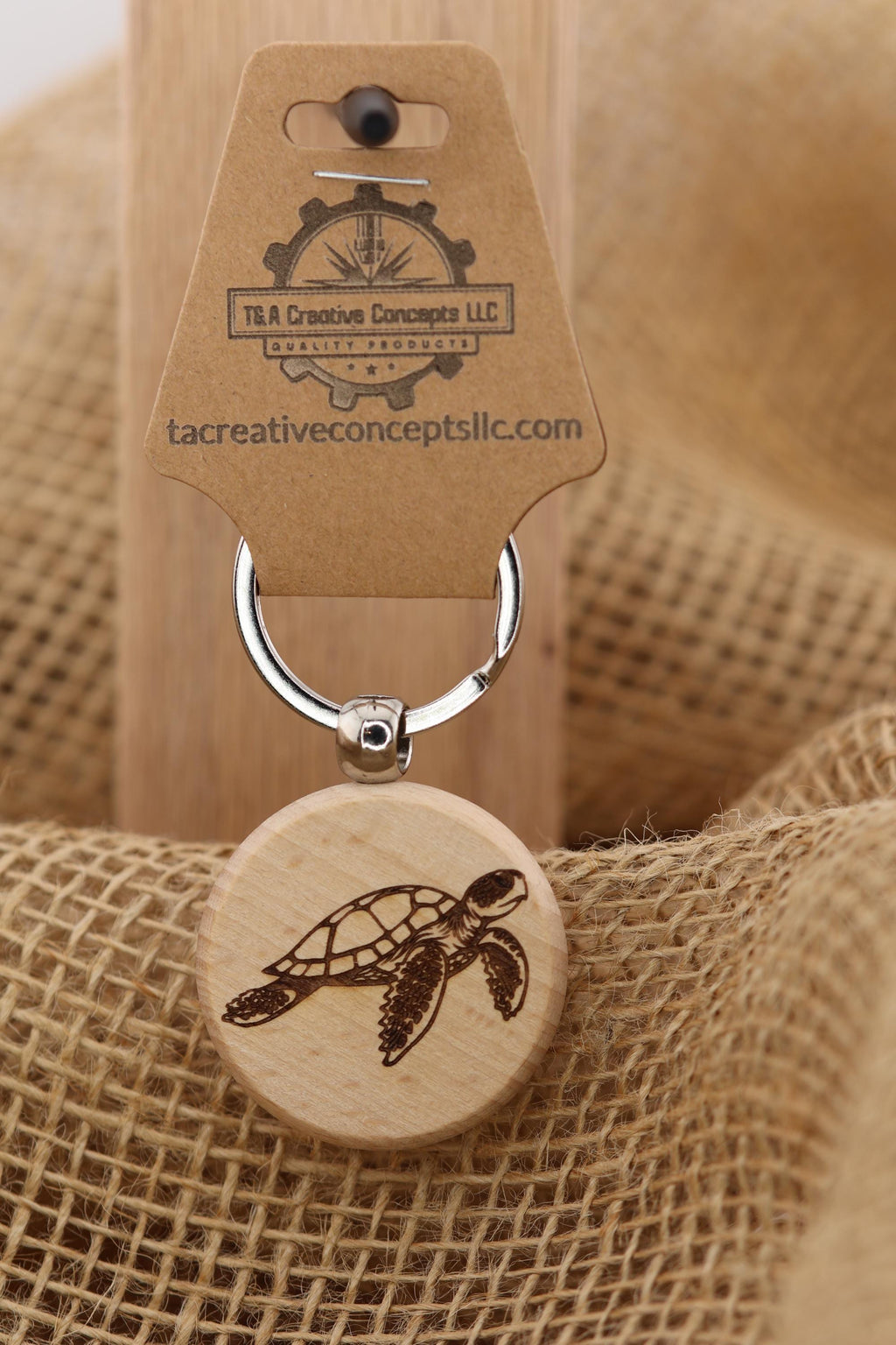 Sea turtle keychain / bag charm  - double sided laser engraved hardwood