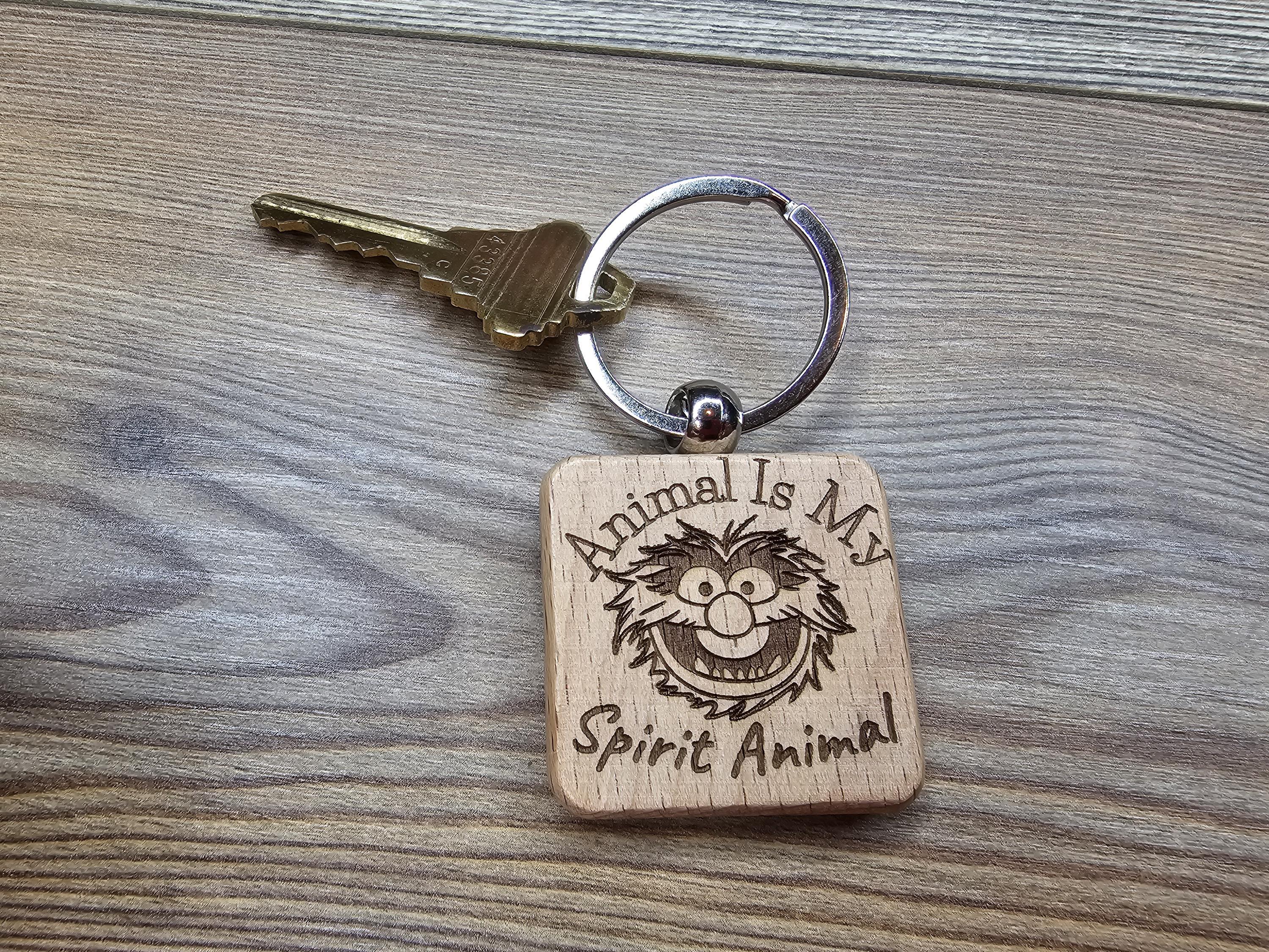 Animal is my spirit animal Muppets keychain / bag charm: laser engraved hardwood, stainless steel keyring