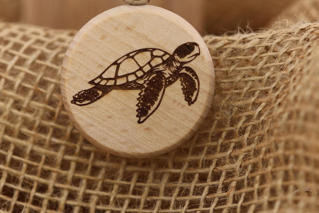 Sea turtle keychain / bag charm  - double sided laser engraved hardwood