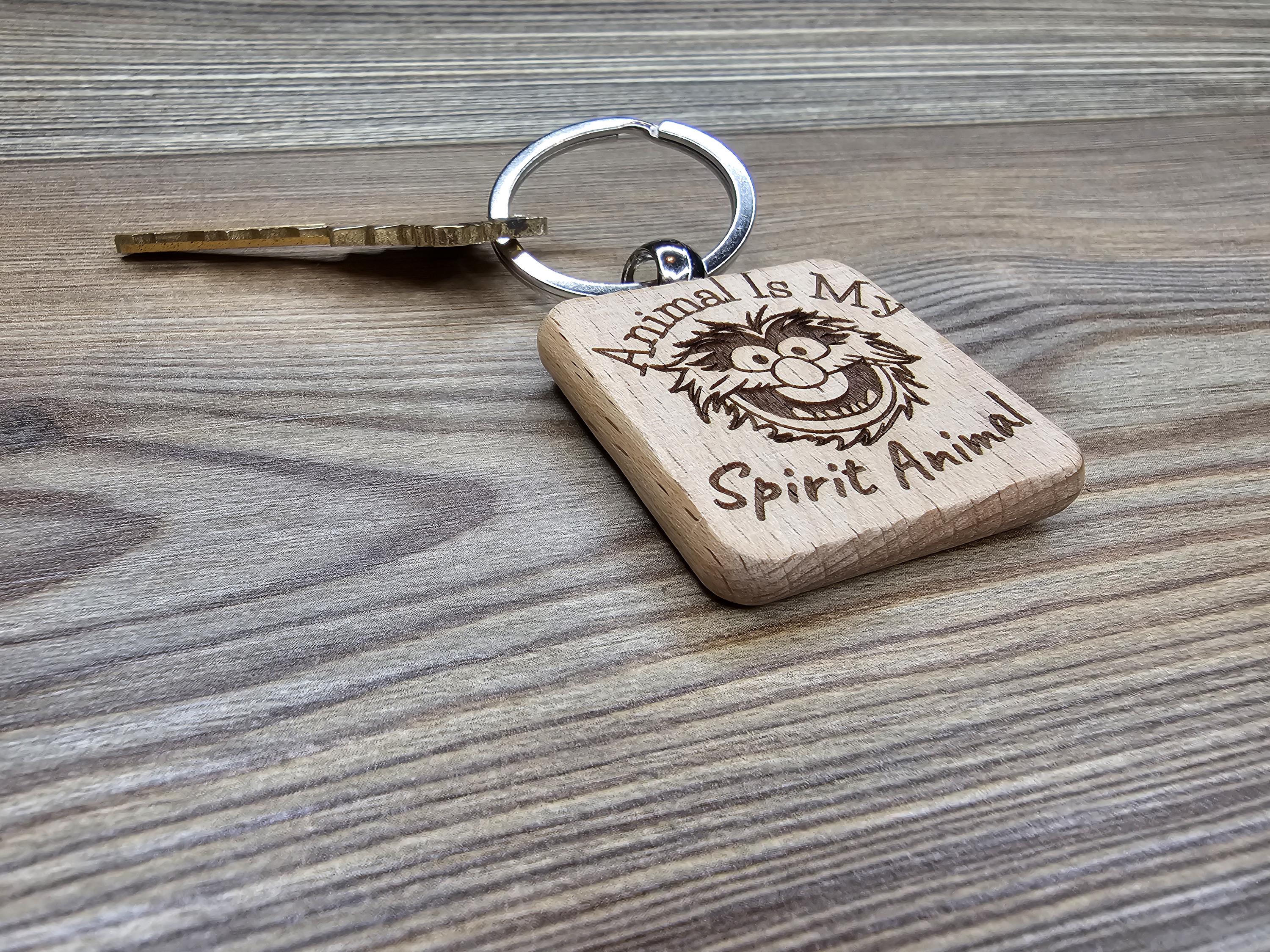 Animal is my spirit animal Muppets keychain / bag charm: laser engraved hardwood, stainless steel keyring