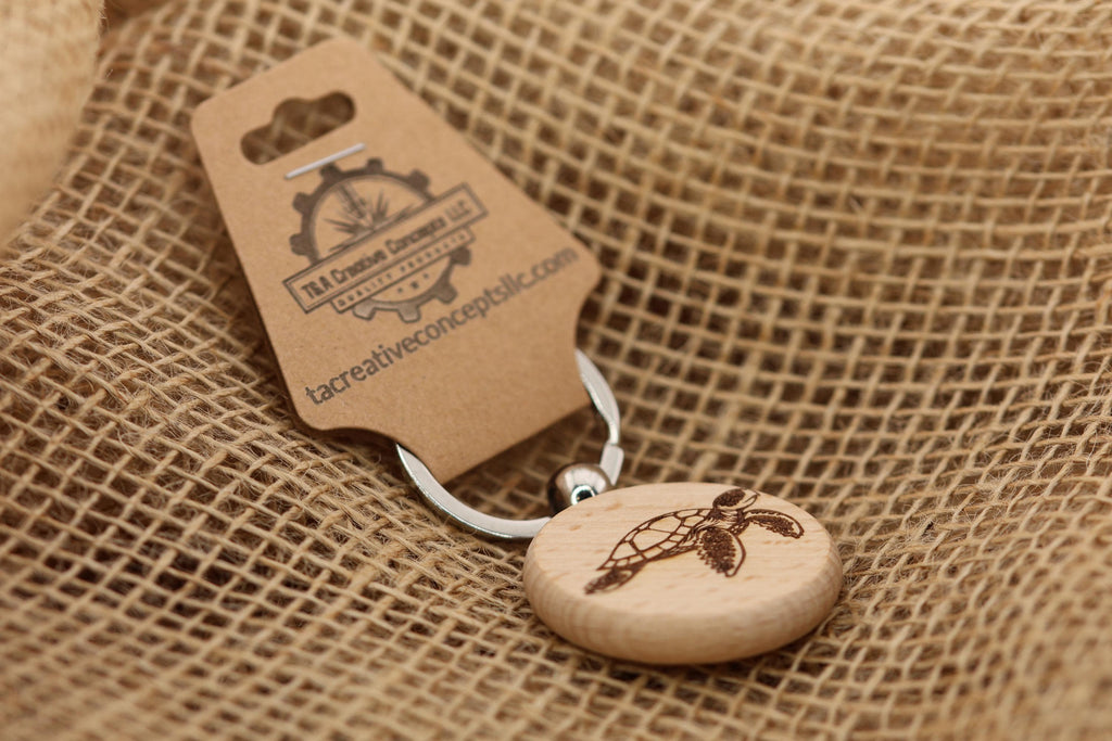 Sea turtle keychain / bag charm  - double sided laser engraved hardwood