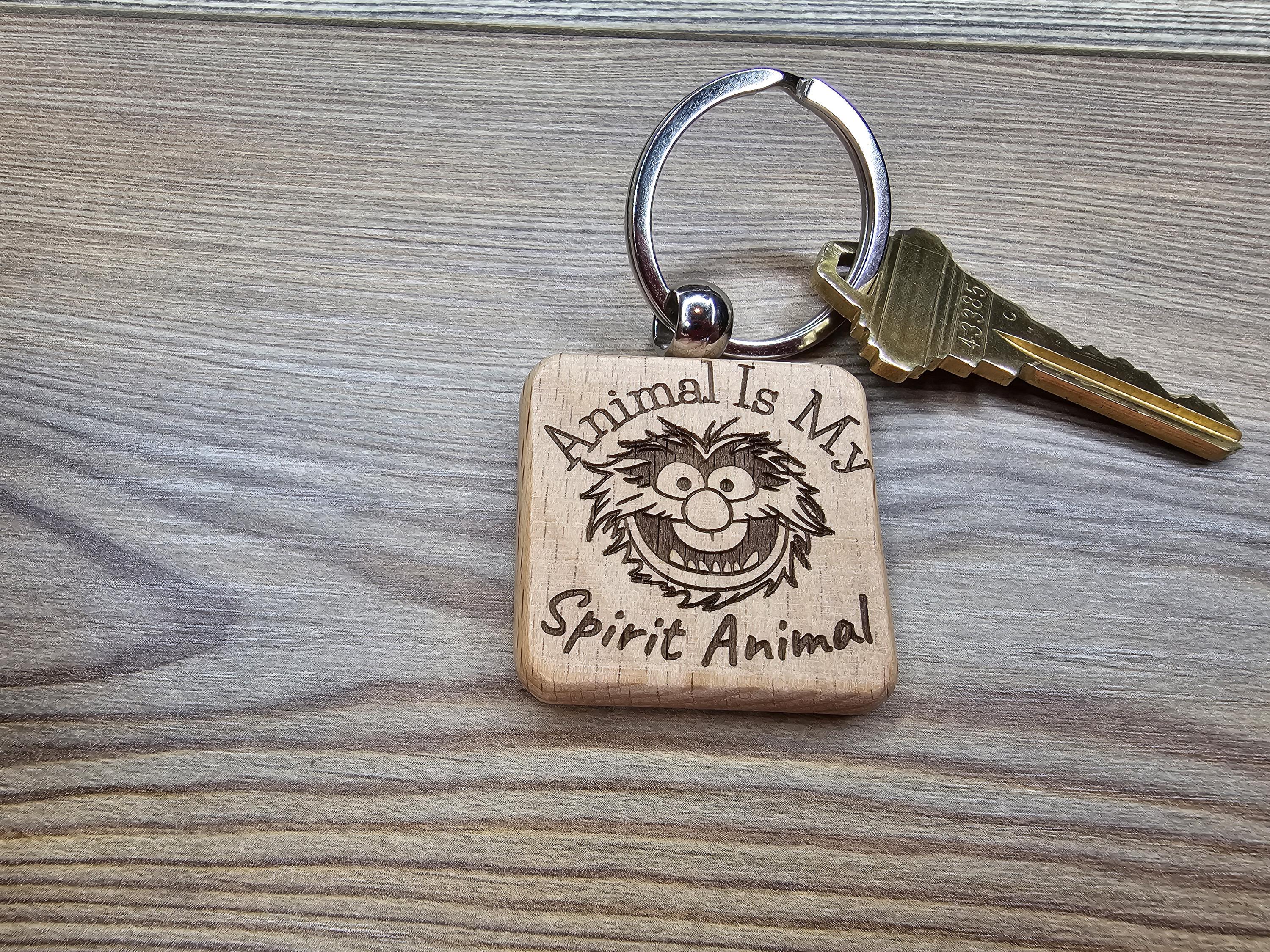 Animal is my spirit animal Muppets keychain / bag charm: laser engraved hardwood, stainless steel keyring