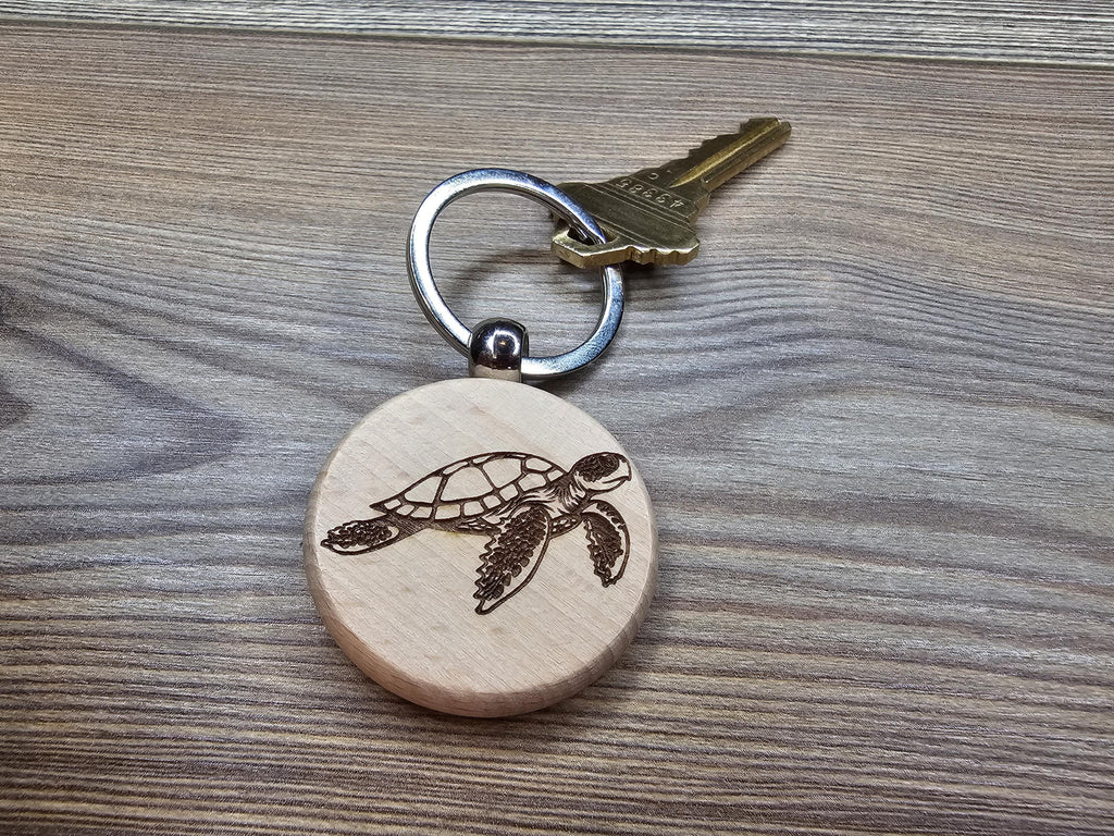 Sea turtle keychain / bag charm  - double sided laser engraved hardwood