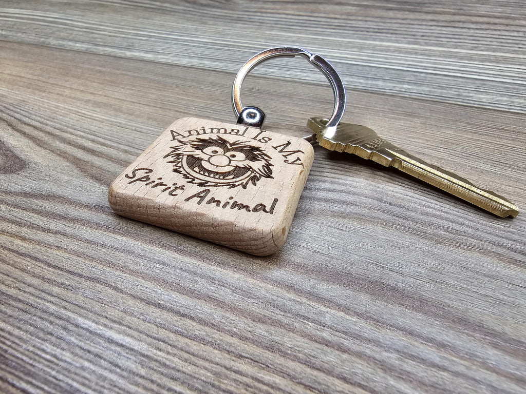 Animal is my spirit animal Muppets keychain / bag charm: laser engraved hardwood, stainless steel keyring