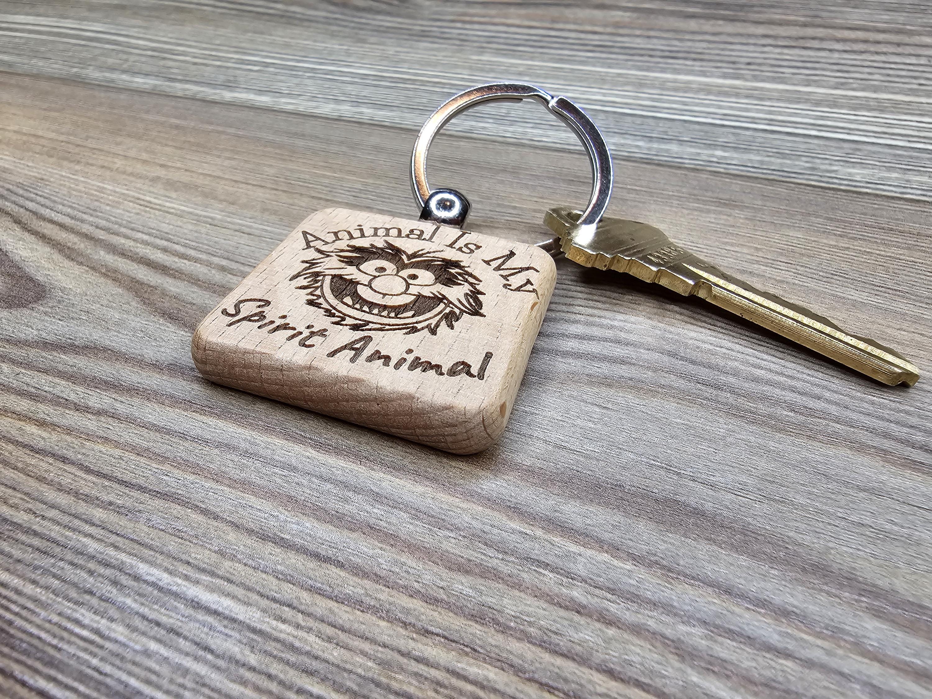 Animal is my spirit animal Muppets keychain / bag charm: laser engraved hardwood, stainless steel keyring