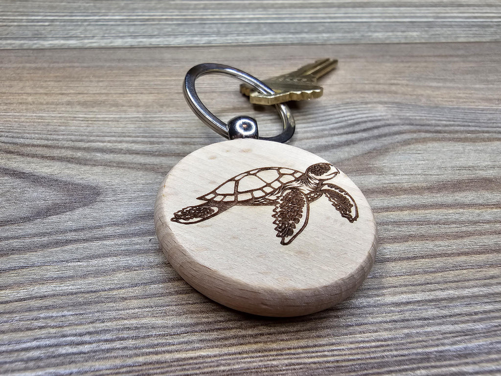 Sea turtle keychain / bag charm  - double sided laser engraved hardwood