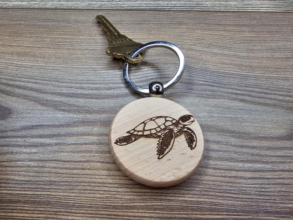 Sea turtle keychain / bag charm  - double sided laser engraved hardwood