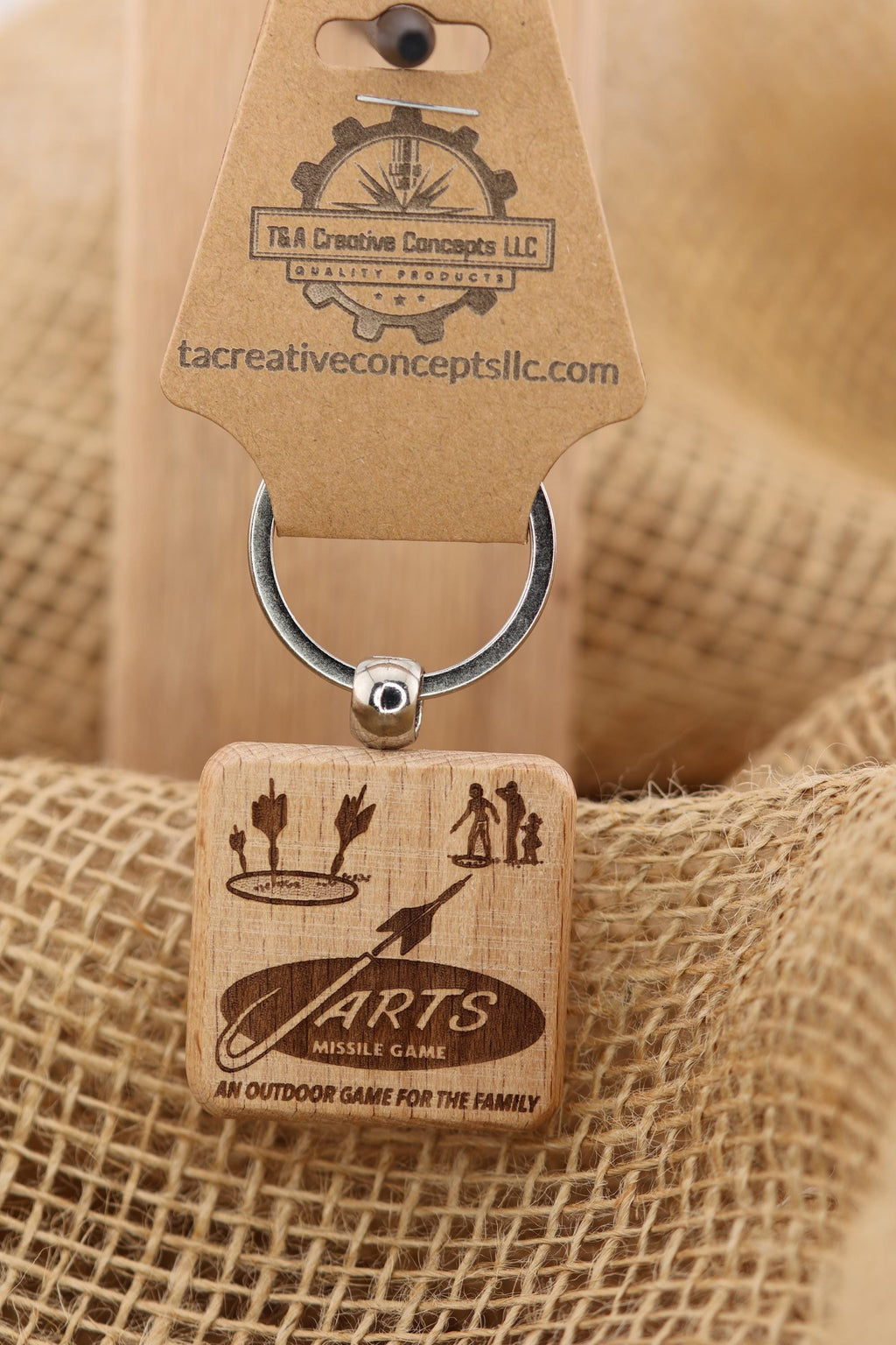 Laser engraved hardwood Jarts keychain / bag charm: retro lawn game gift