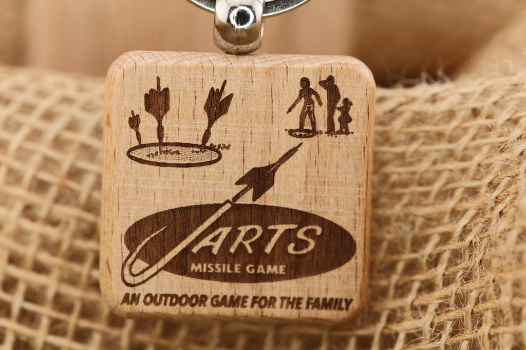 Laser engraved hardwood Jarts keychain / bag charm: retro lawn game gift