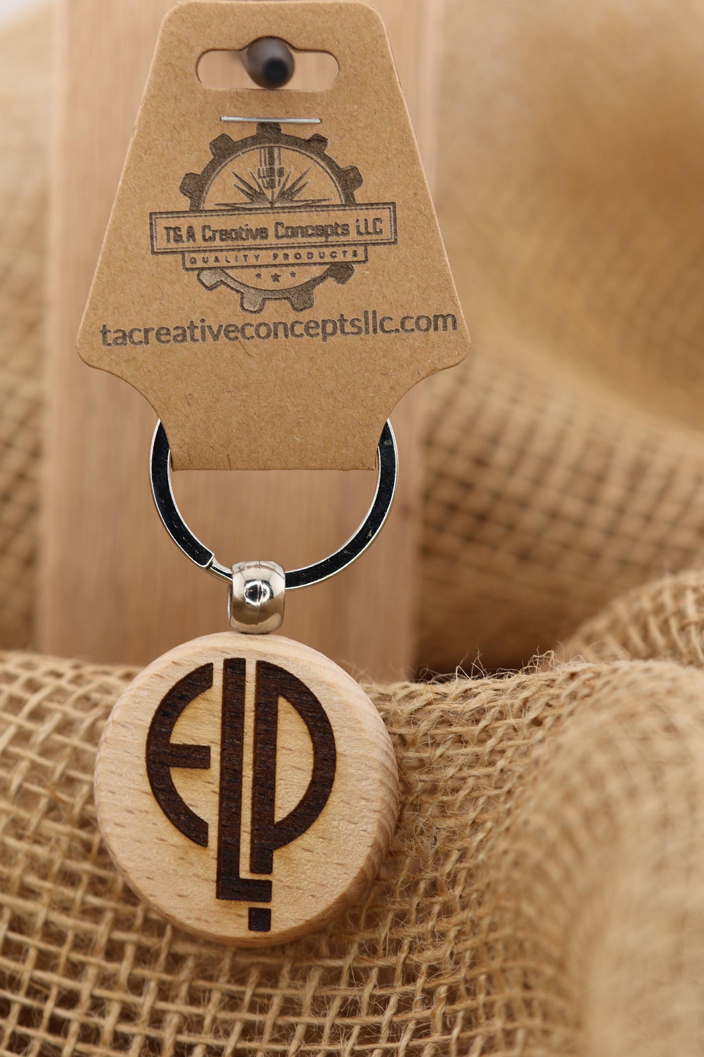 Elp keychain / bag charm: laser engraved hardwood, stainless steel keyring
