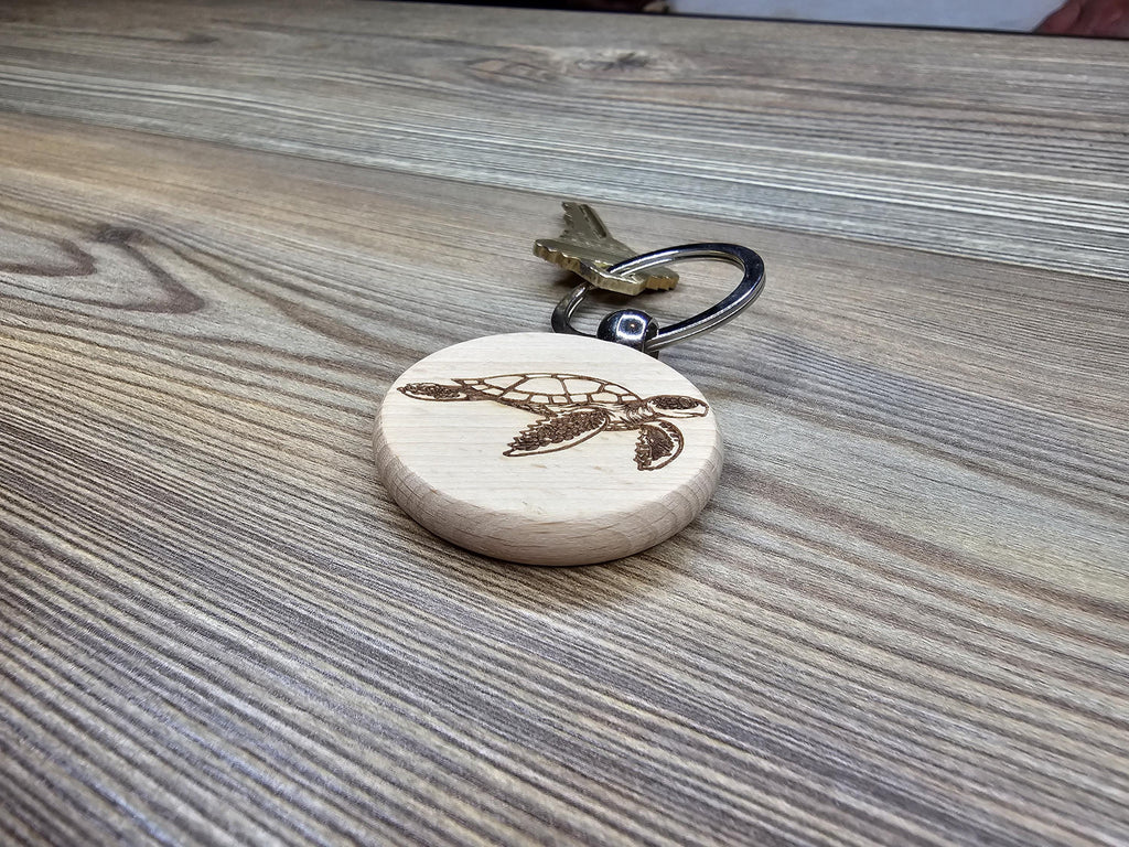 Sea turtle keychain / bag charm  - double sided laser engraved hardwood