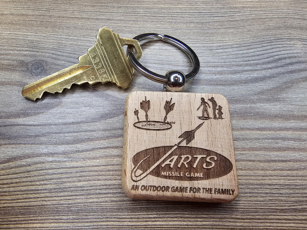 Laser engraved hardwood Jarts keychain / bag charm: retro lawn game gift