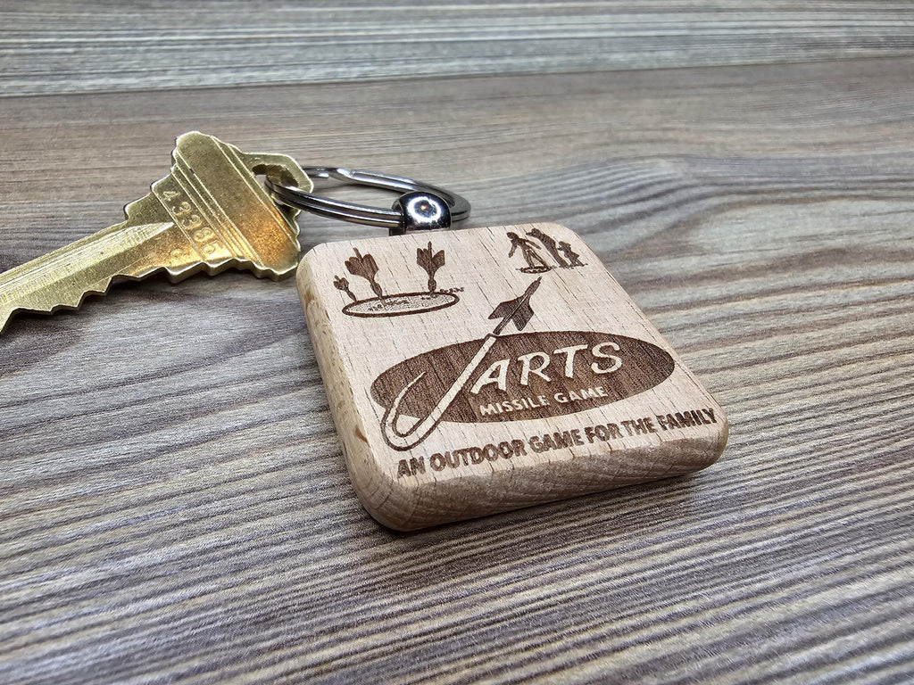 Laser engraved hardwood Jarts keychain / bag charm: retro lawn game gift