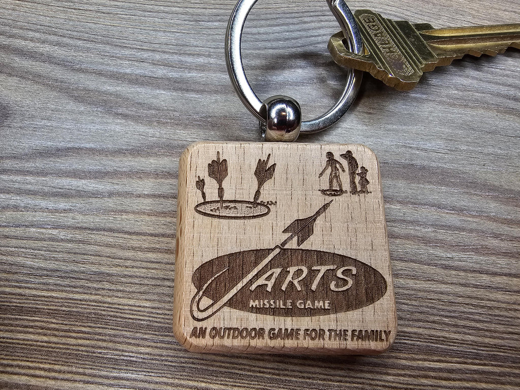 Laser engraved hardwood Jarts keychain / bag charm: retro lawn game gift