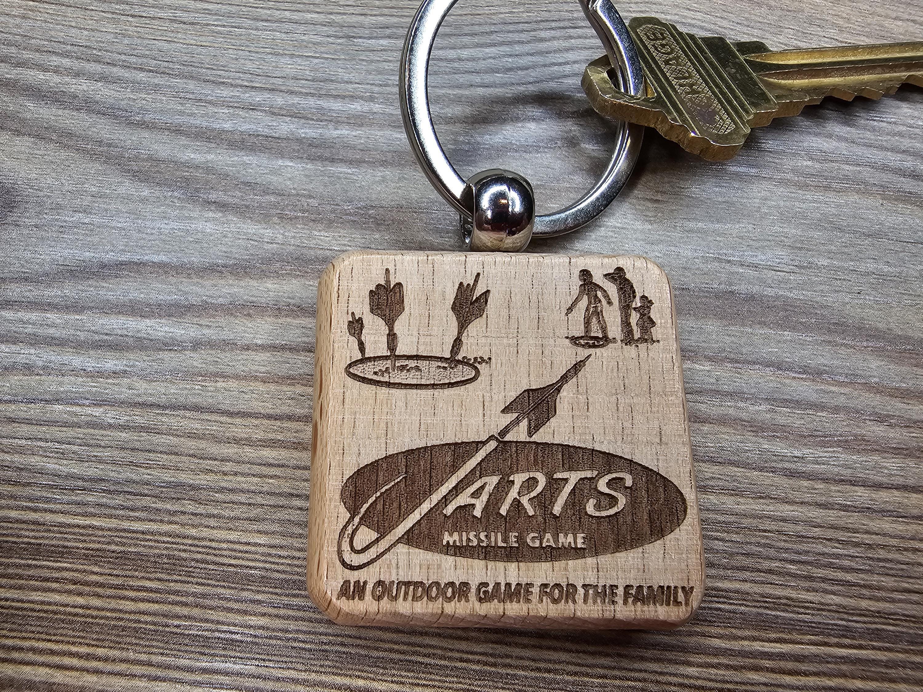 Laser engraved hardwood Jarts keychain / bag charm: retro lawn game gift