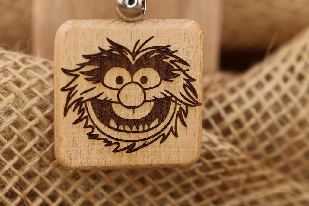 Laser engraved Muppets Animal keychain / bag charm: hardwood & stainless steel