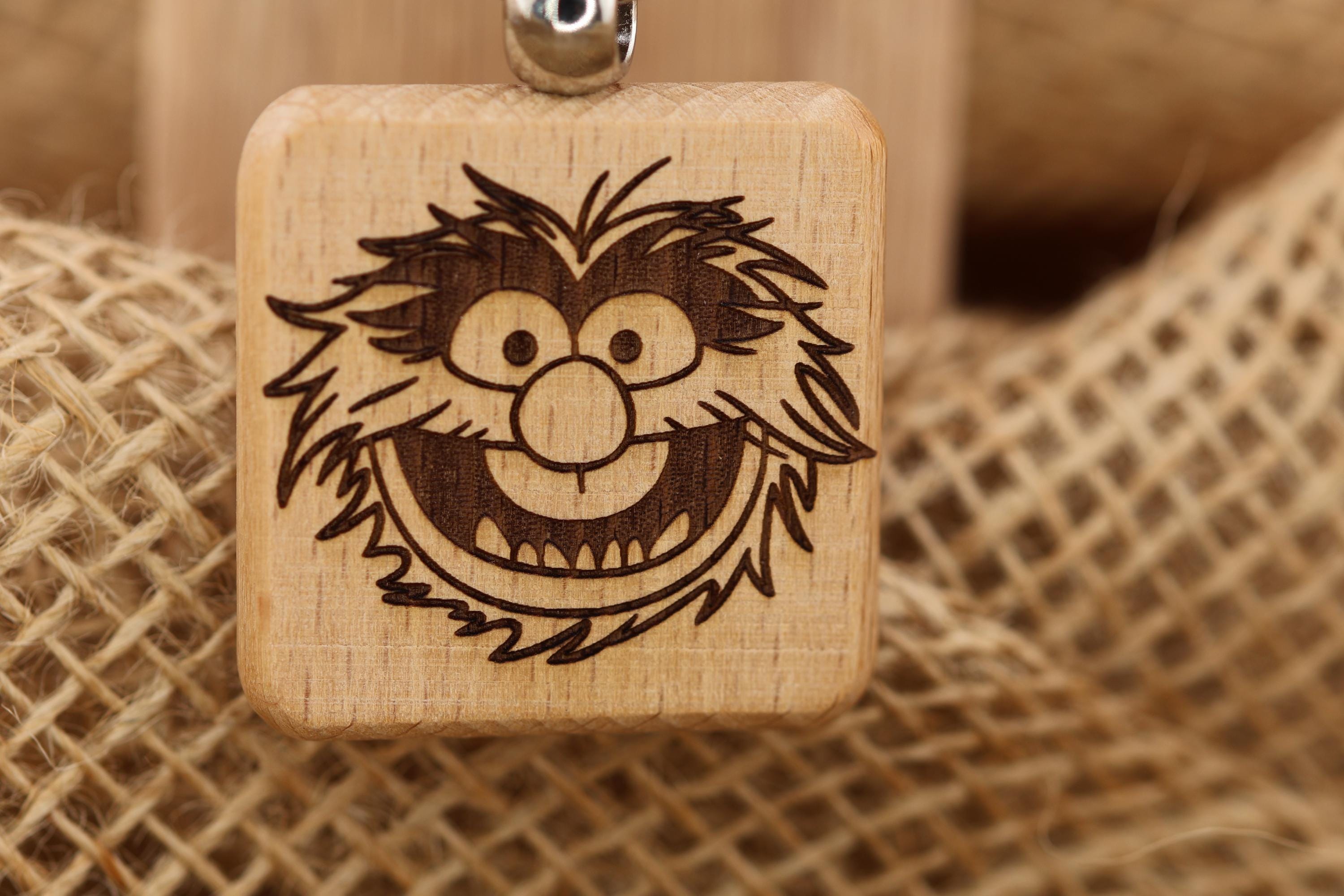 Laser engraved Muppets Animal keychain / bag charm: hardwood & stainless steel