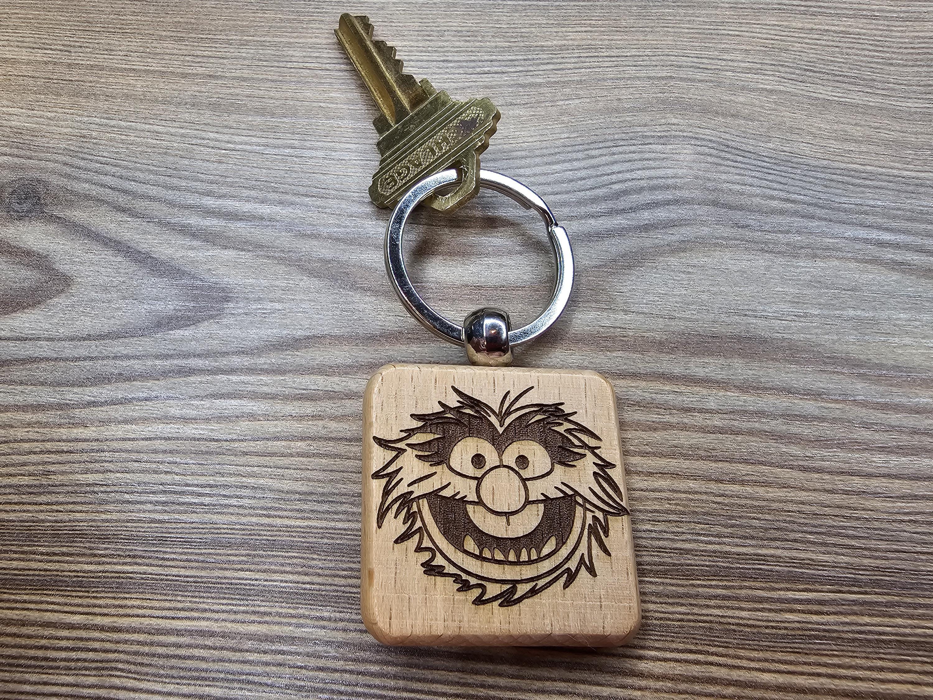 Laser engraved Muppets Animal keychain / bag charm: hardwood & stainless steel