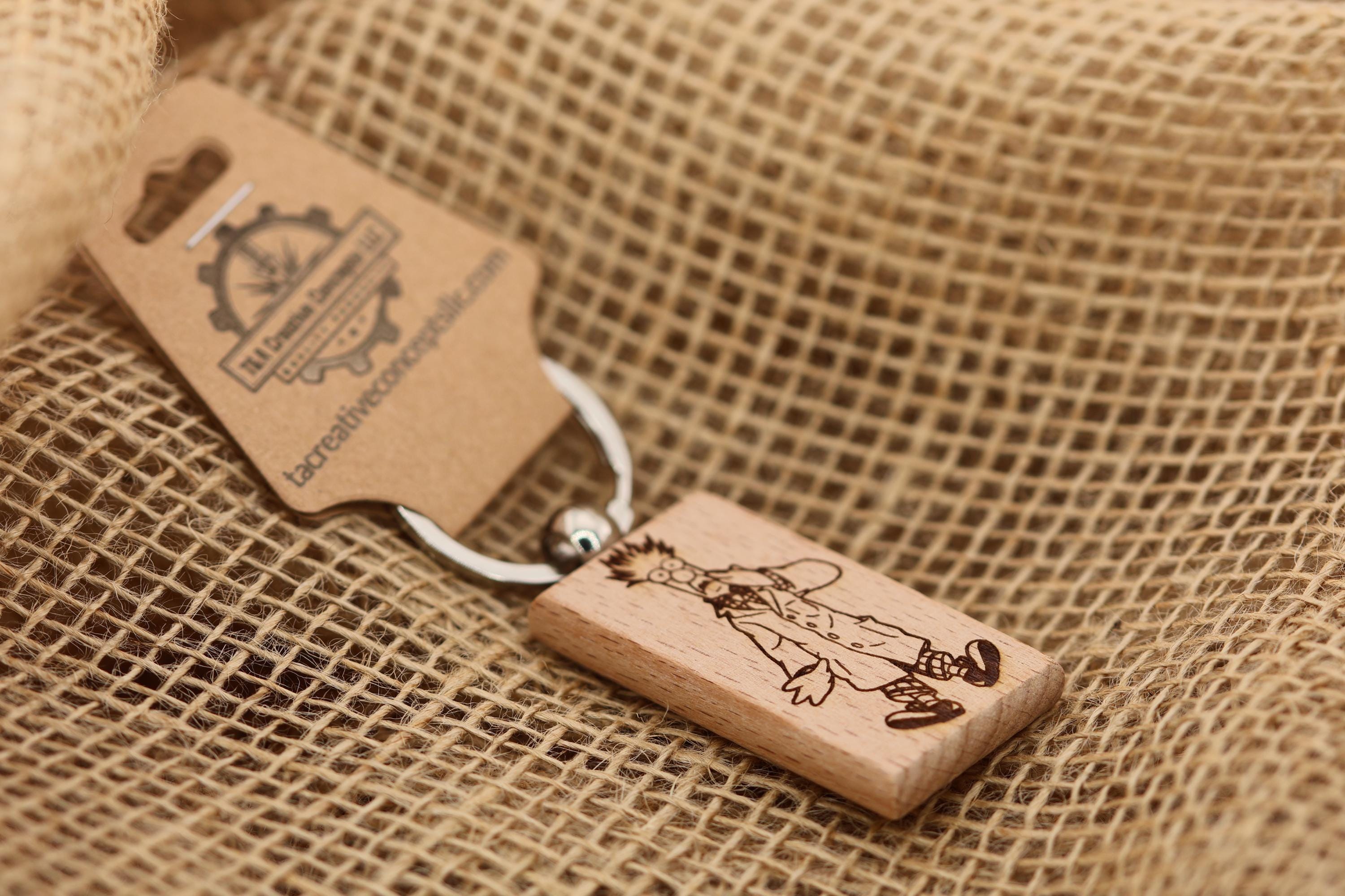 Muppets Beaker keychain / bag charm: laser engraved hardwood, stainless steel keyring