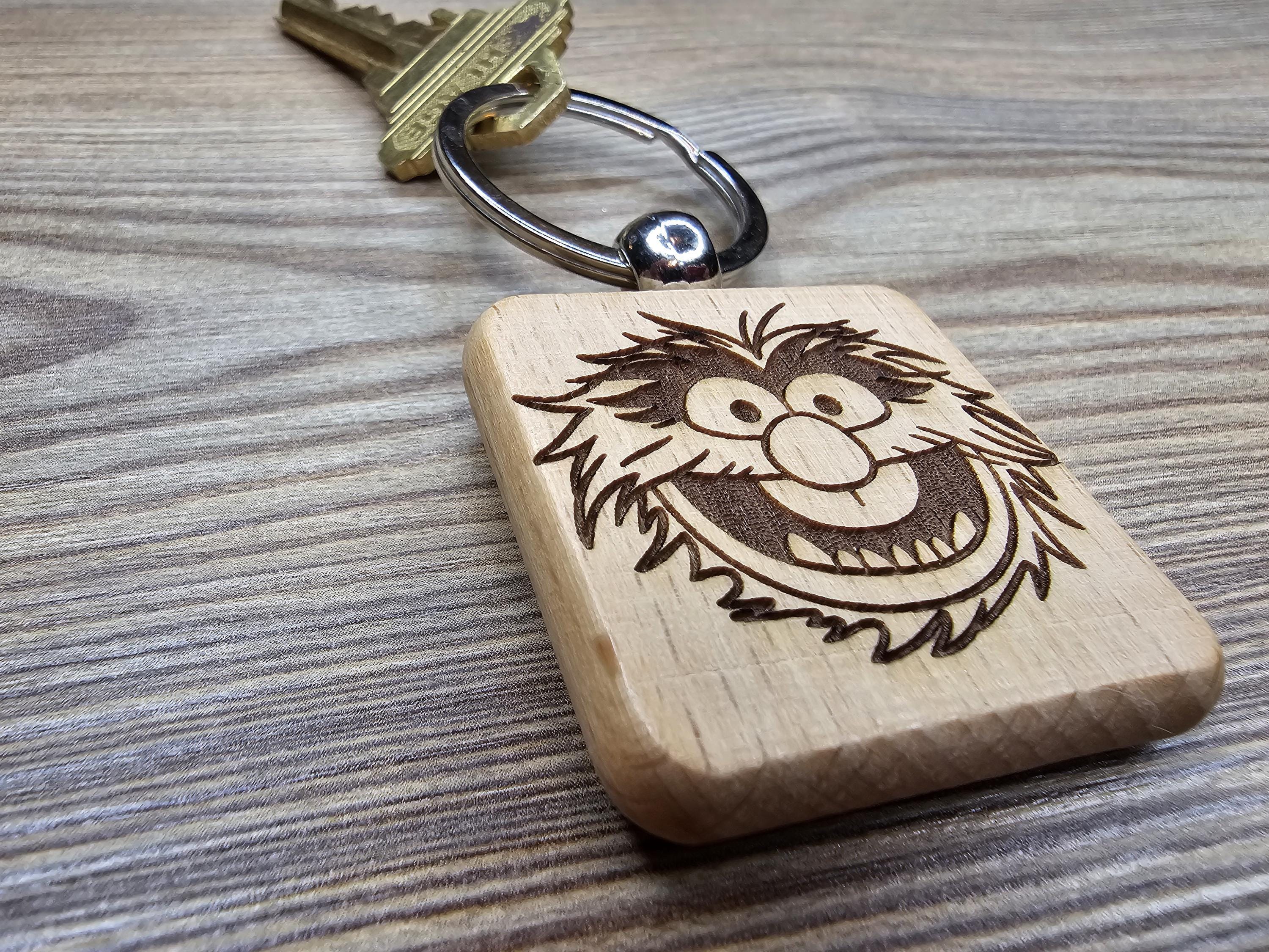 Laser engraved Muppets Animal keychain / bag charm: hardwood & stainless steel
