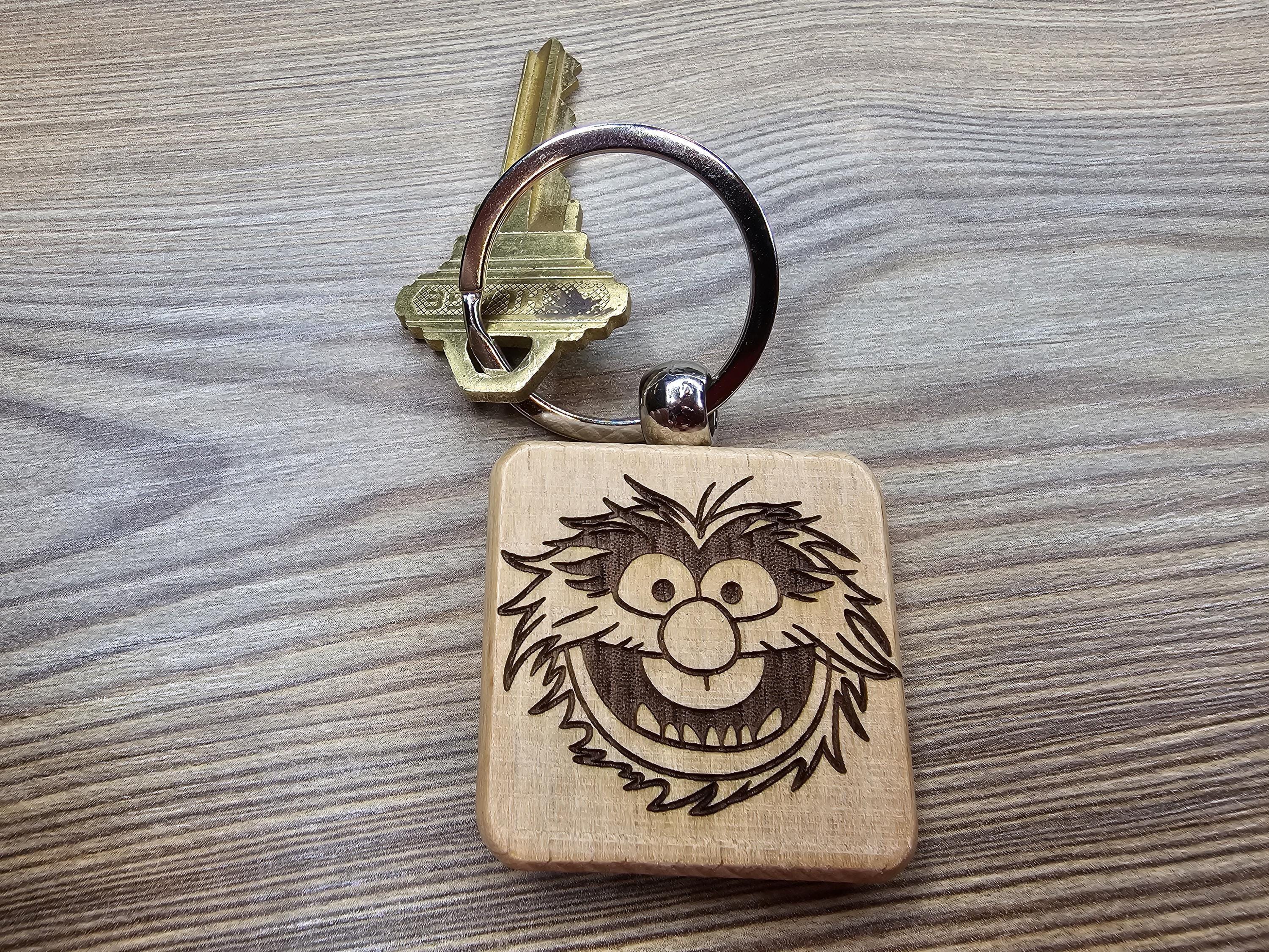 Laser engraved Muppets Animal keychain / bag charm: hardwood & stainless steel