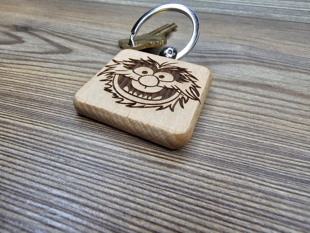 Laser engraved Muppets Animal keychain / bag charm: hardwood & stainless steel