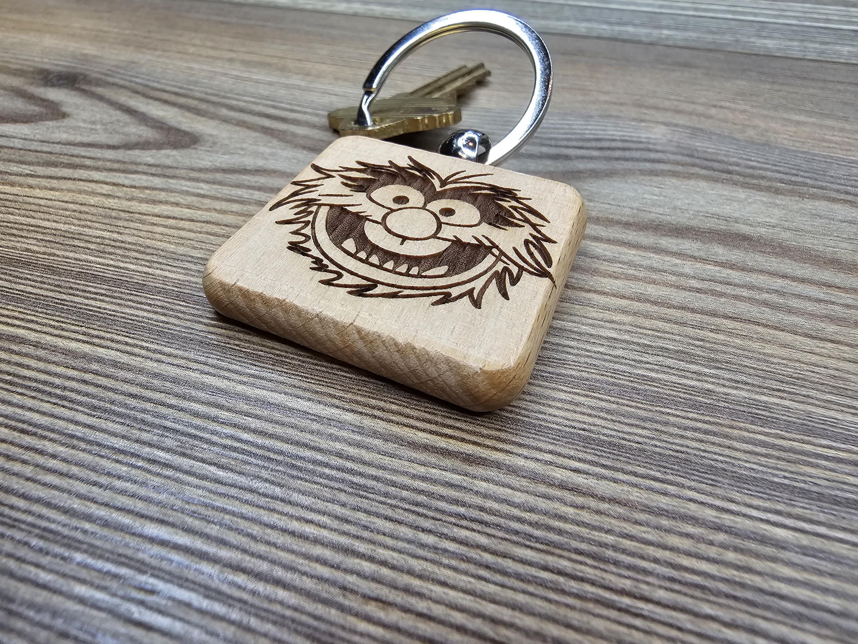 Laser engraved Muppets Animal keychain / bag charm: hardwood & stainless steel