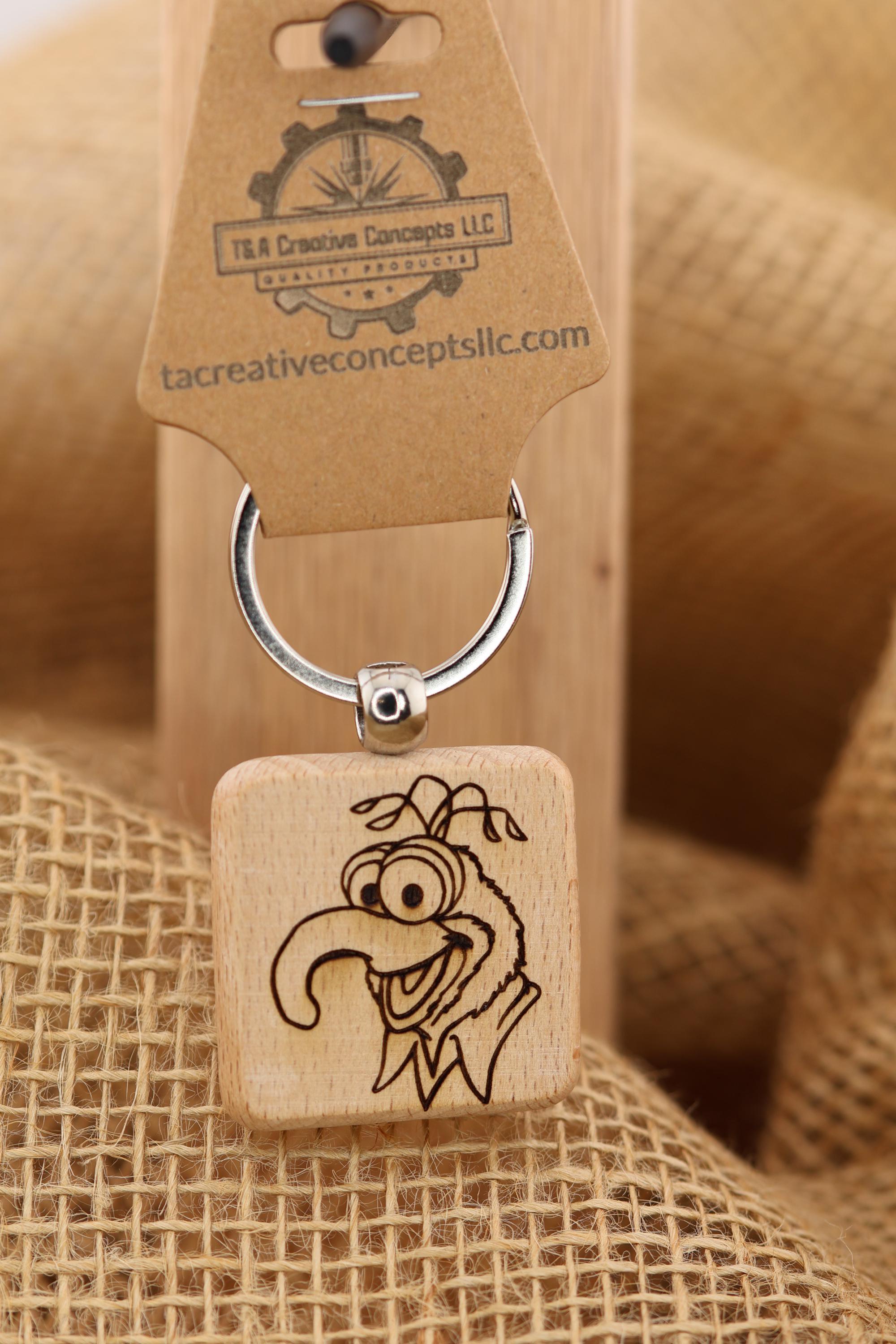 Gonzo Muppets keychain / bag charm: double-sided laser engraved hardwood, stainless steel keyring