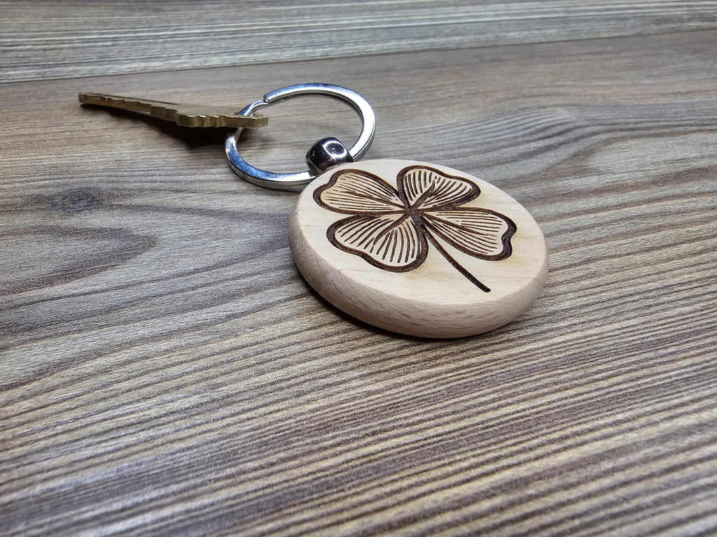 Laser engraved four leaf clover keychain / bag charm: hardwood lucky charm