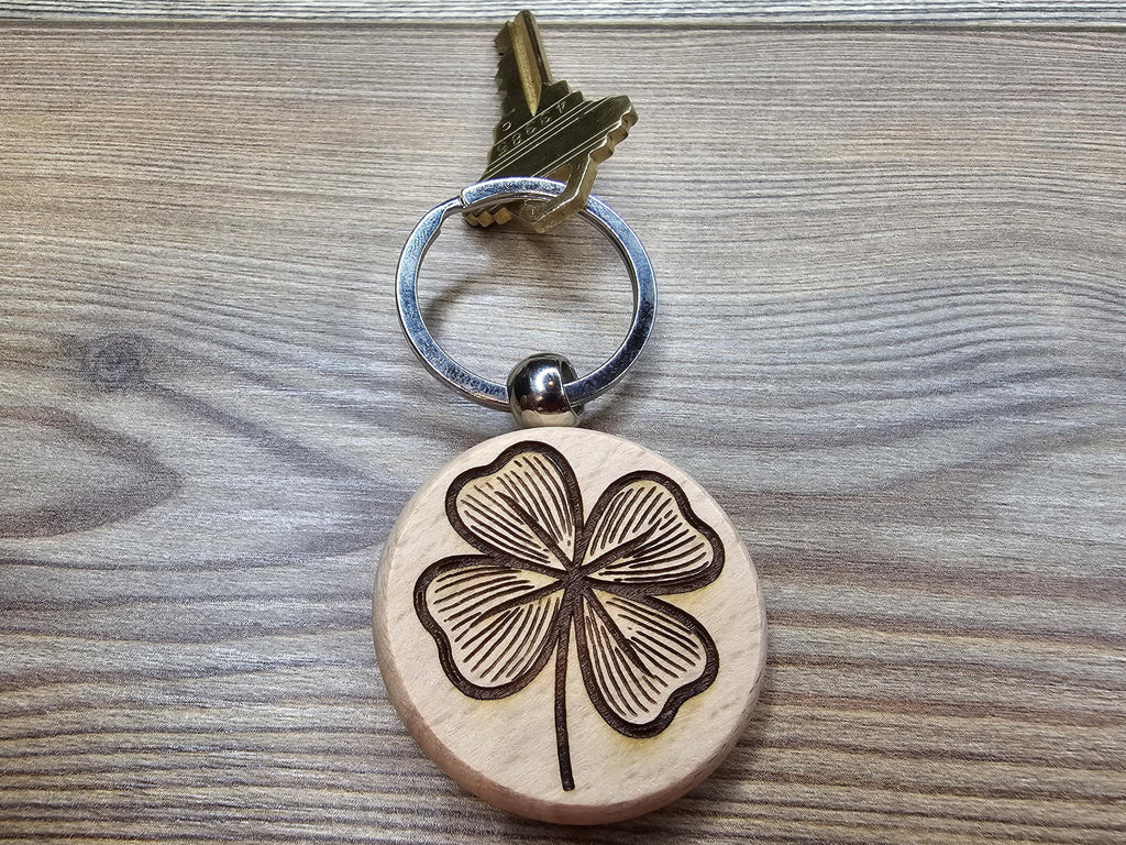Laser engraved four leaf clover keychain / bag charm: hardwood lucky charm