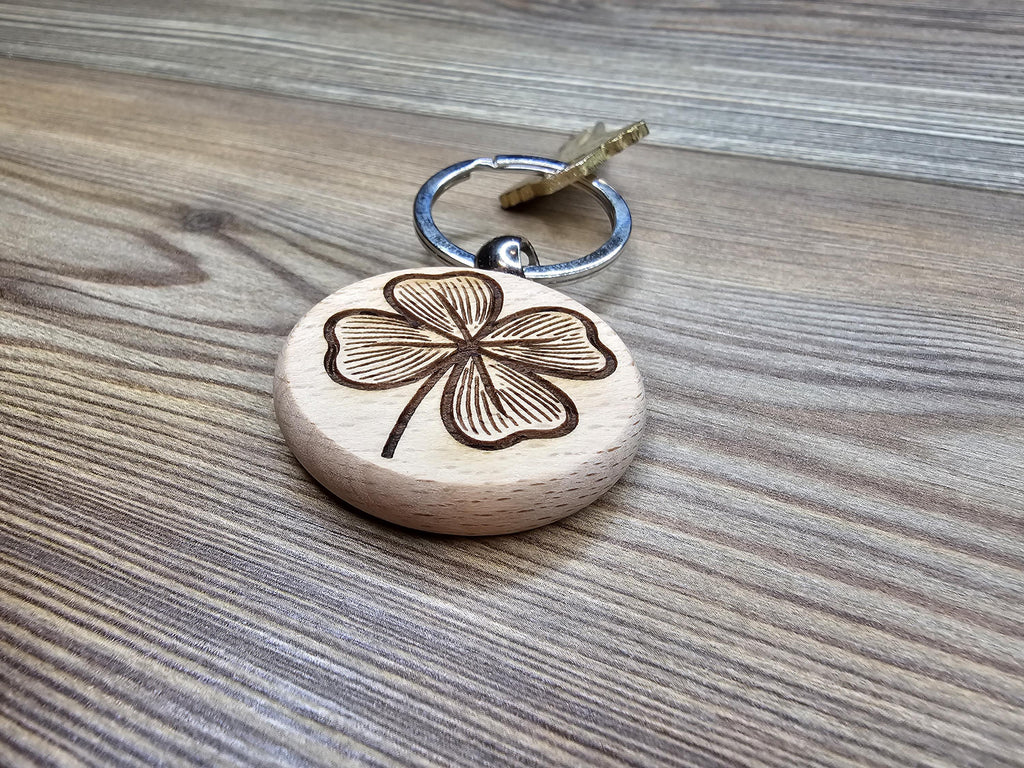 Laser engraved four leaf clover keychain / bag charm: hardwood lucky charm