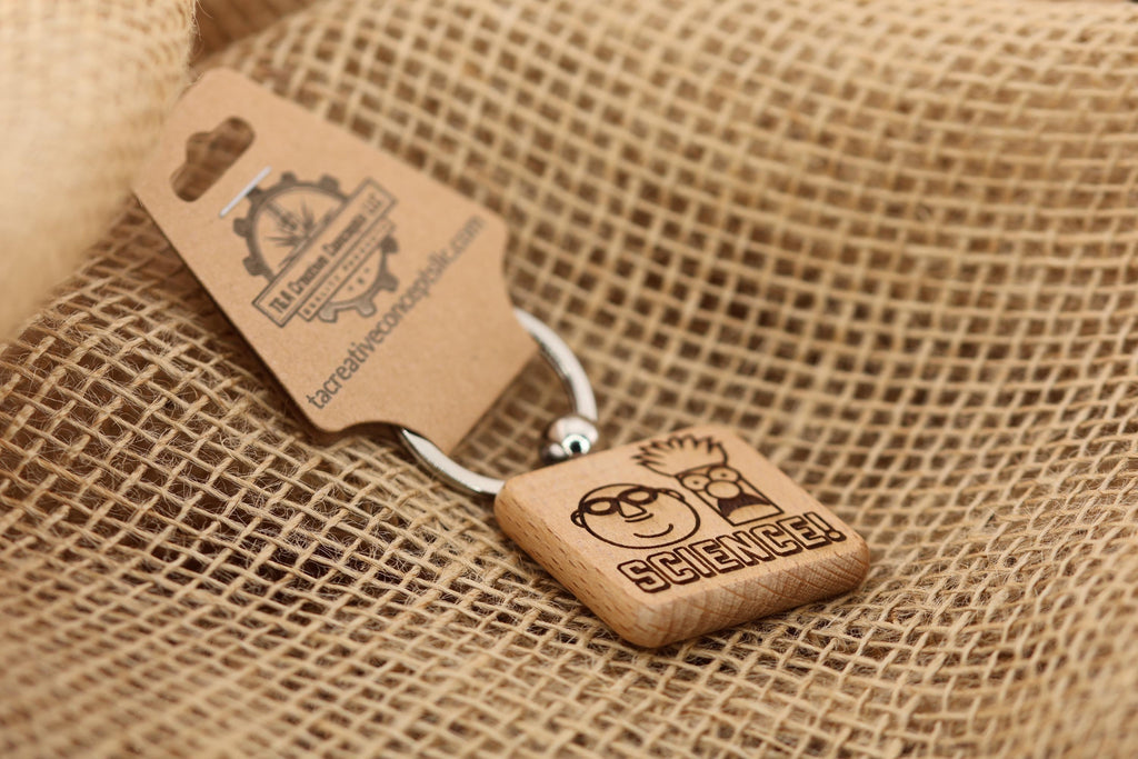 Muppets Bunsen and Beaker keychain / bag charm: laser engraved wood, stainless steel keyring