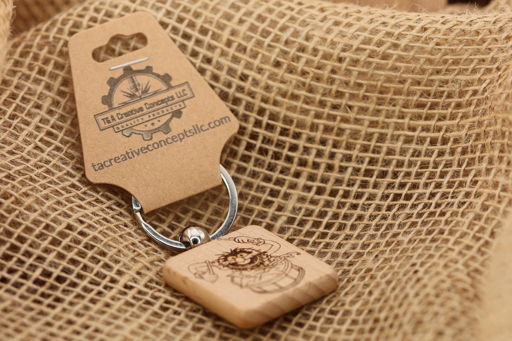 Muppets Animal drumming keychain / bag charm: laser engraved wood, stainless steel keyring