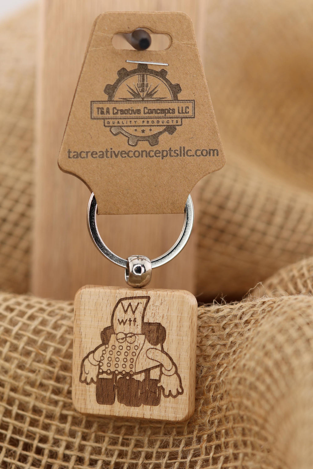 Sesame street typewriter keychain / bag charm: laser engraved wood, stainless steel keyring