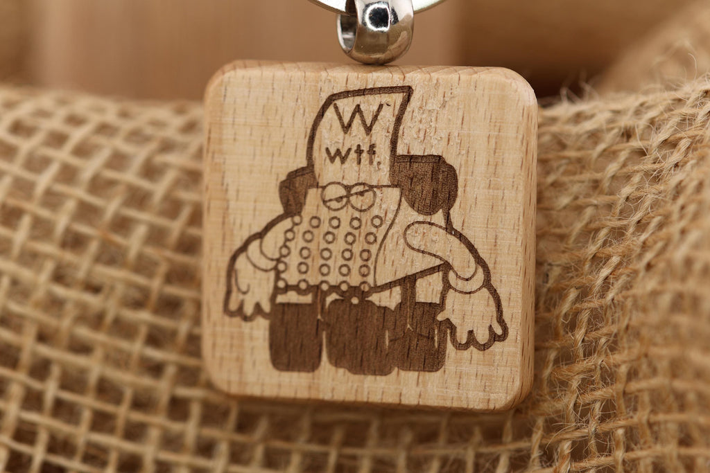 Sesame street typewriter keychain / bag charm: laser engraved wood, stainless steel keyring