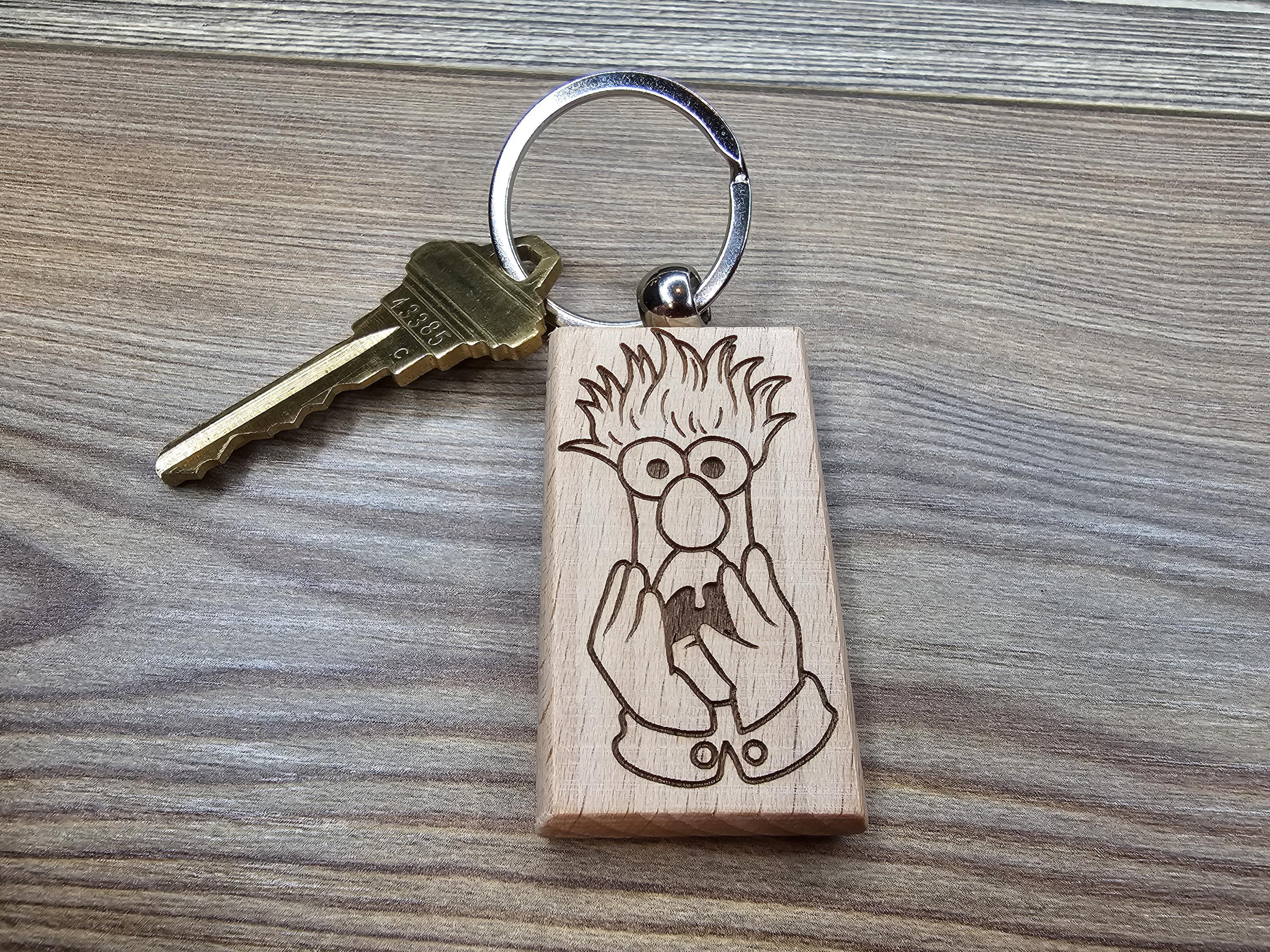 Laser engraved Muppets Beaker keychain / bag charm: Muppets fan gift, stainless steel keyring