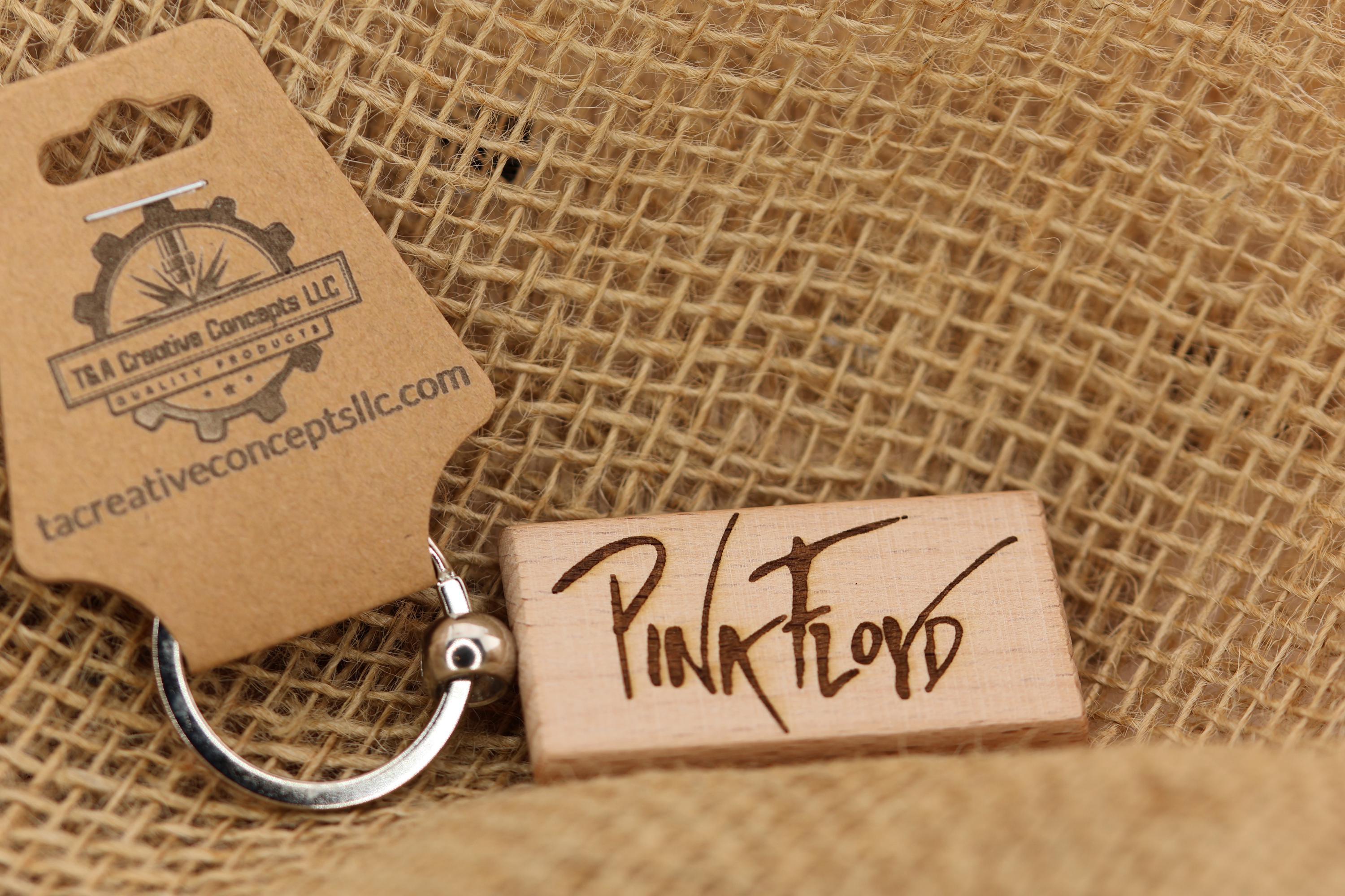 Pink Floyd keychain / bag charm:laser engraved hardwood with stainless steel keyring