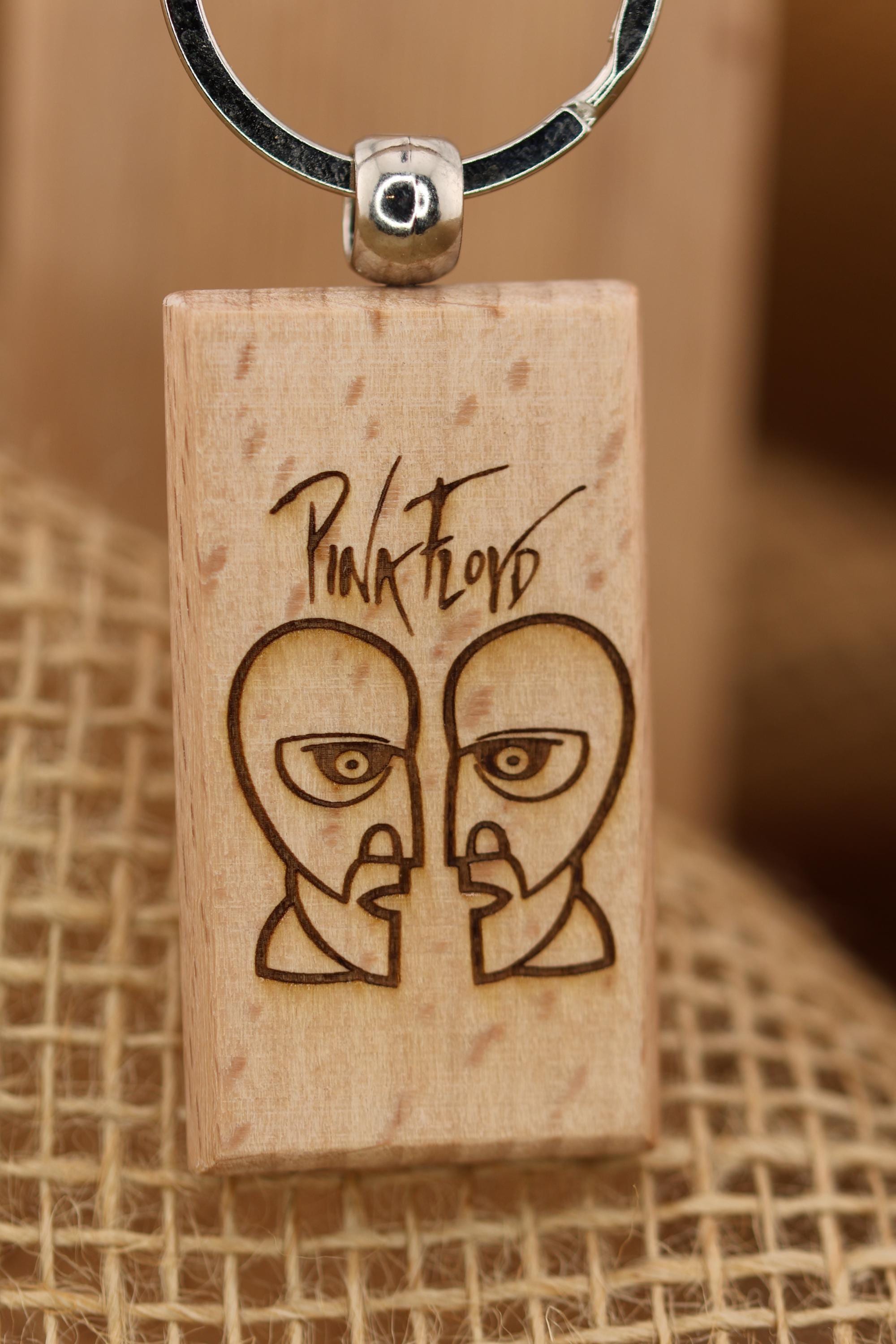 Pink Floyd The Division Bell keychain / bag charm: double-sided laser engraved hardwood, stainless steel ring